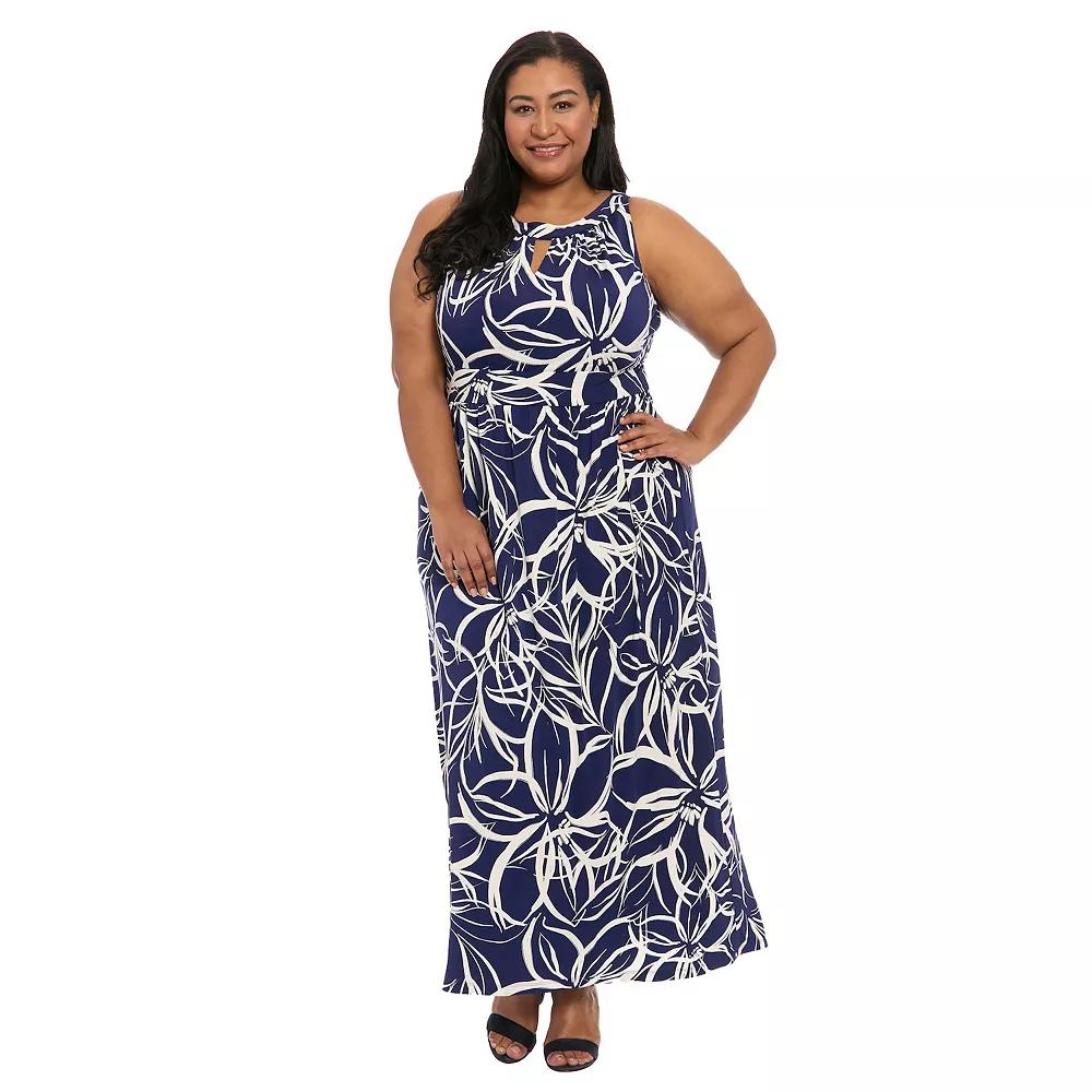 Plus Size London Times Halter Maxi Dress, Women's, Size: 14 W, Navy White Product Image