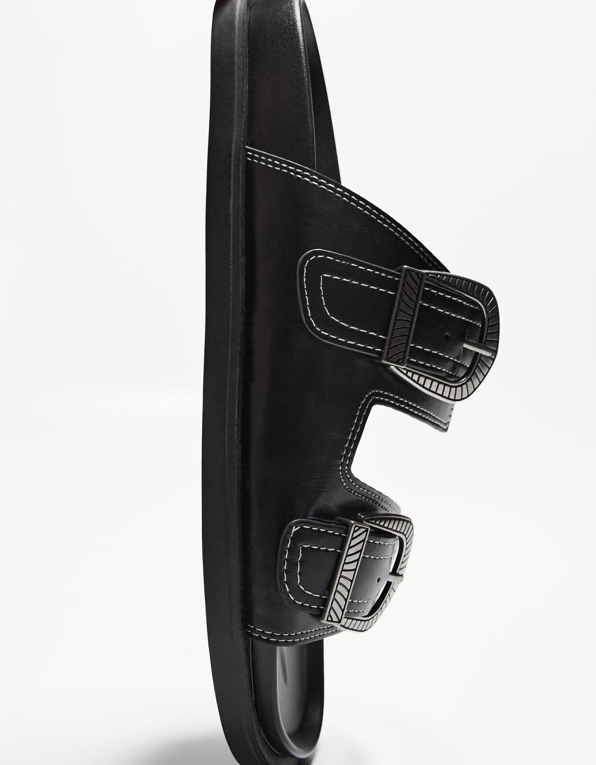 buckled flat slider sandals Product Image