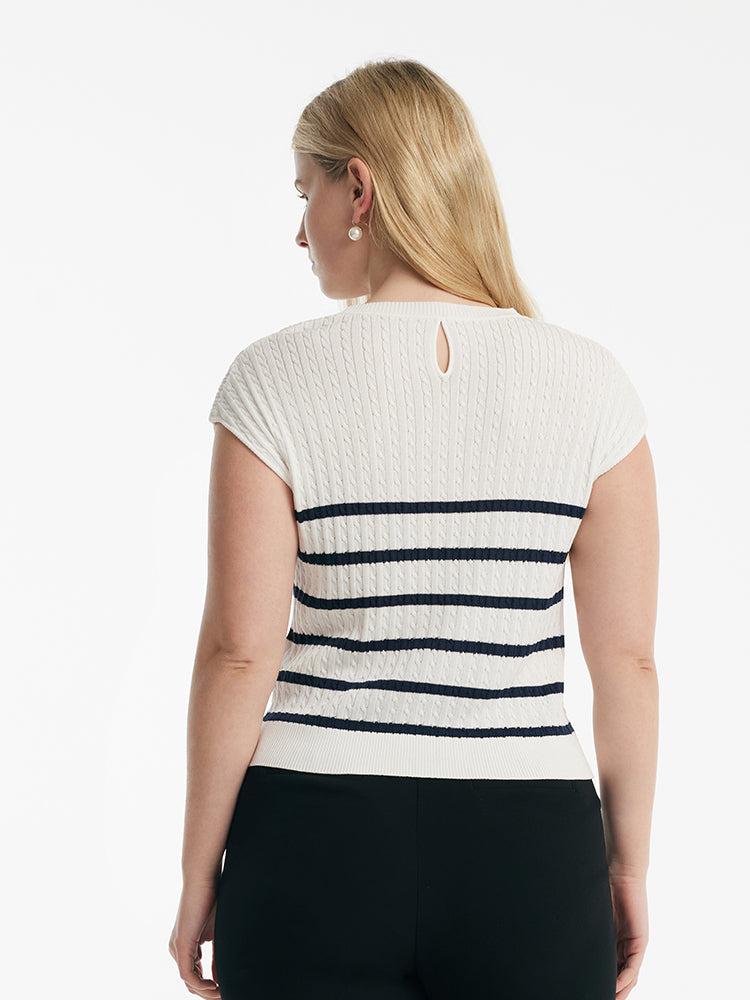 Acetate Knitted Striped Pullover Women Knit Top Product Image