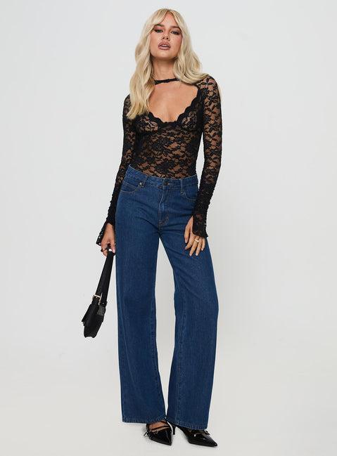 Giallo Long Sleeve Bodysuit Black Product Image