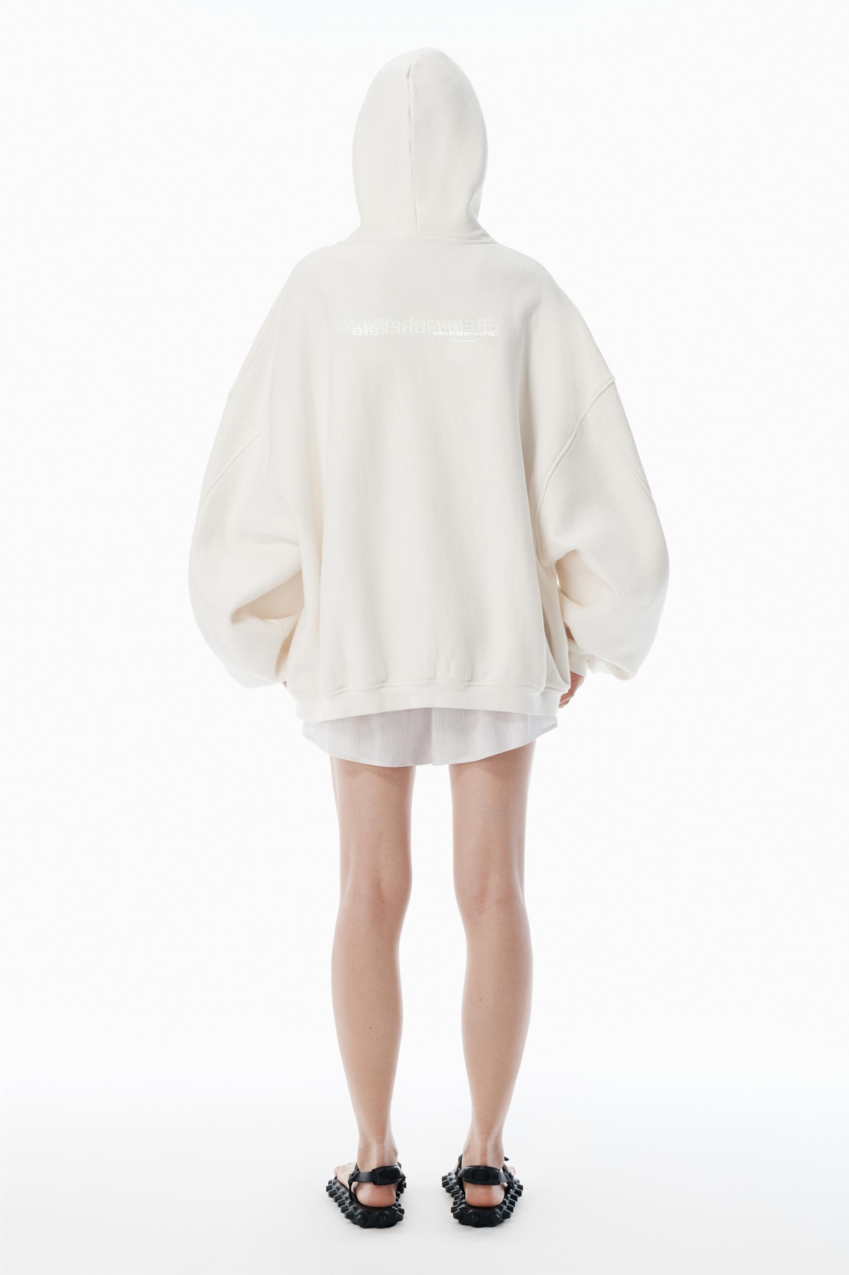 White Cotton Logo Zip-up Hoodie Product Image