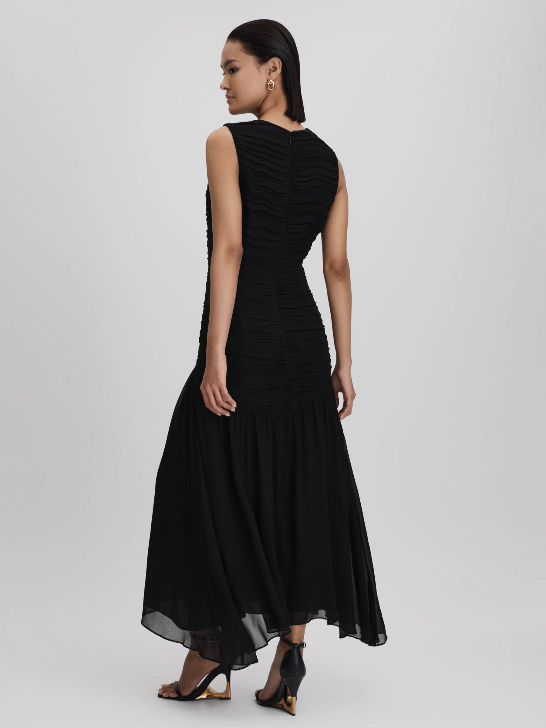 Ruched Bodycon Midi Dress in Black Product Image