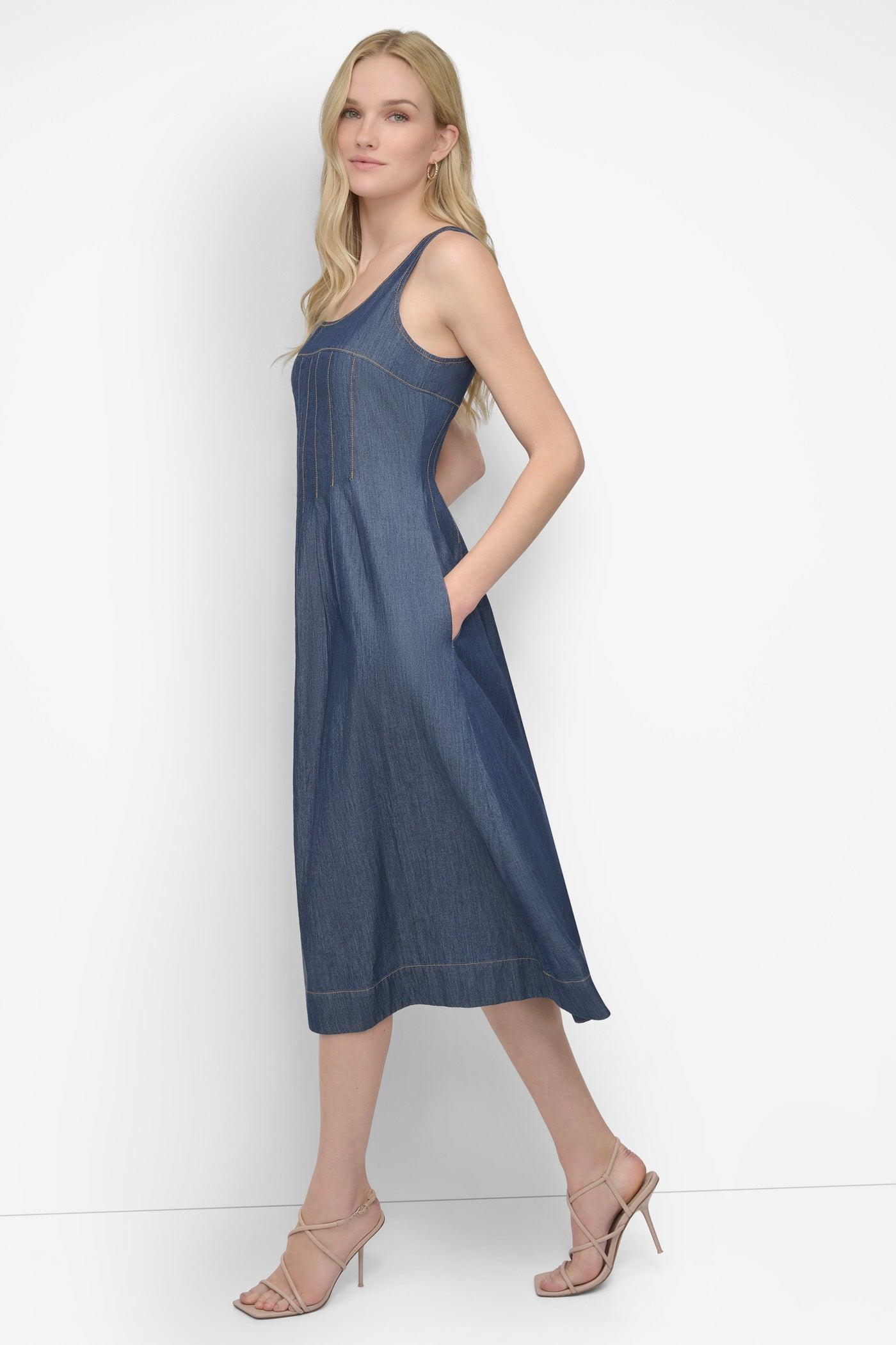 CORSET SITTED DENIM DRESS Product Image