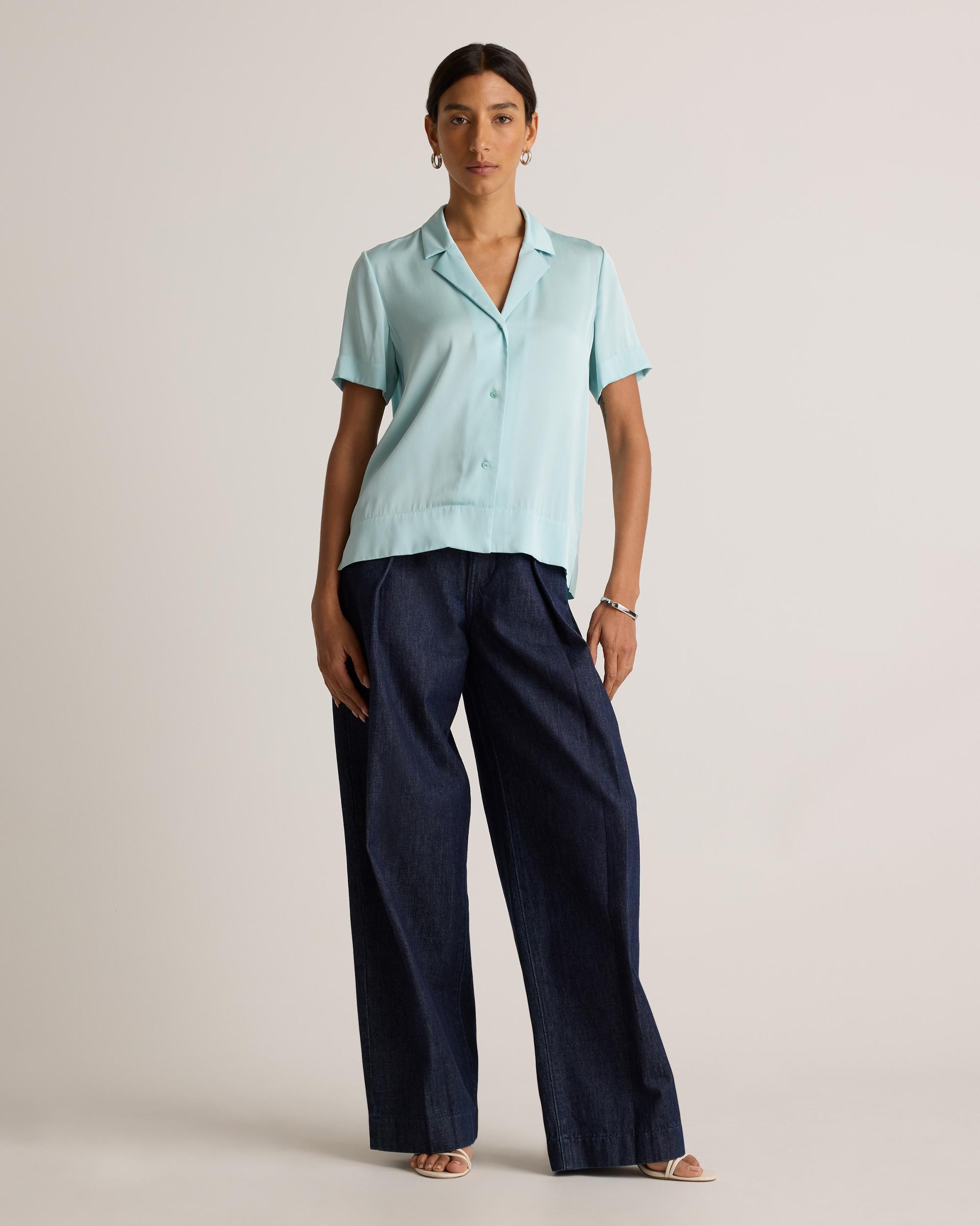 Quince | Women's Washable Stretch Silk Short Sleeve Notch Collar Blouse Size XS, Mulberry Silk Product Image