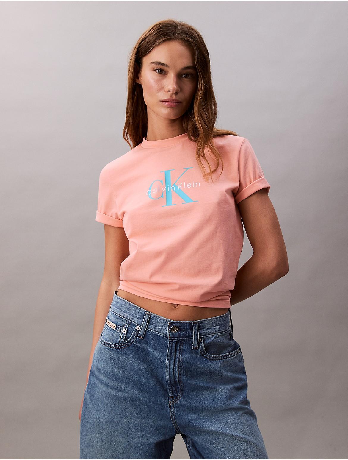 Calvin Klein Womens Monogram Logo Tee - Blue Product Image