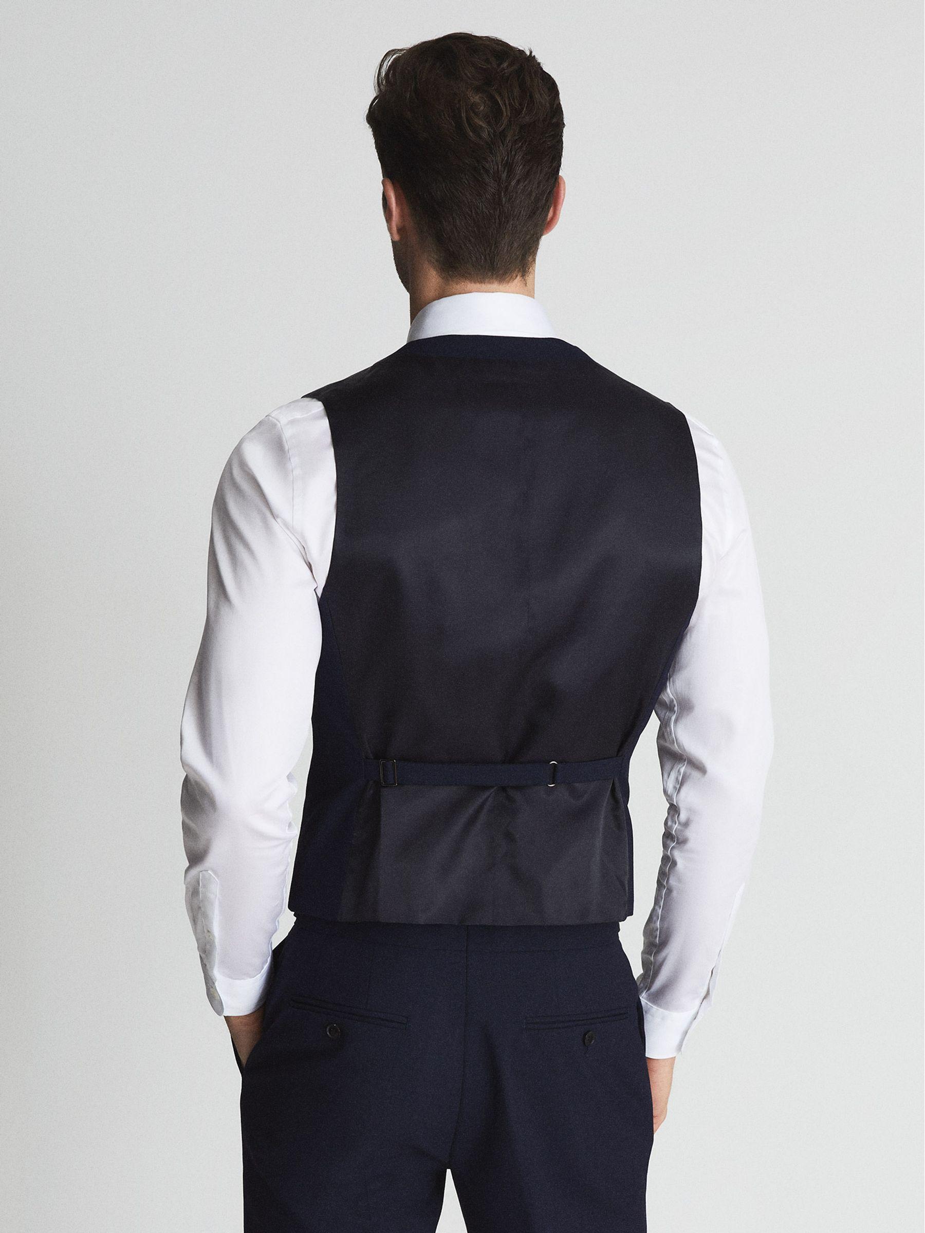 Classic Slim Fit Wool Horseshoe Waistcoat in Navy Product Image