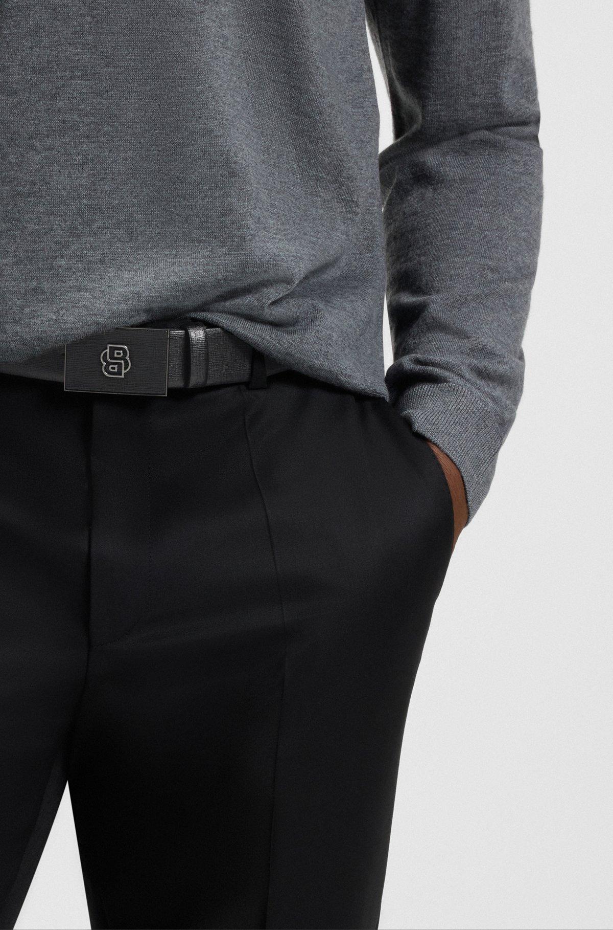 BOSS - Reversible Italian-leather belt with Double B monogram buckle - Black Product Image