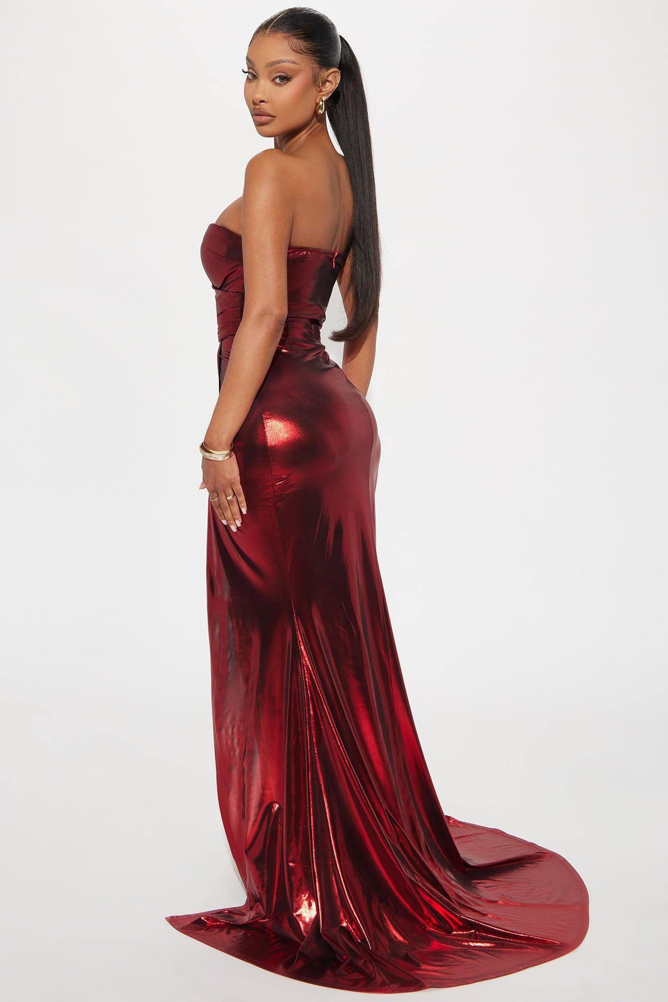 Sweet Heart Metallic Maxi Dress - Red Product Image