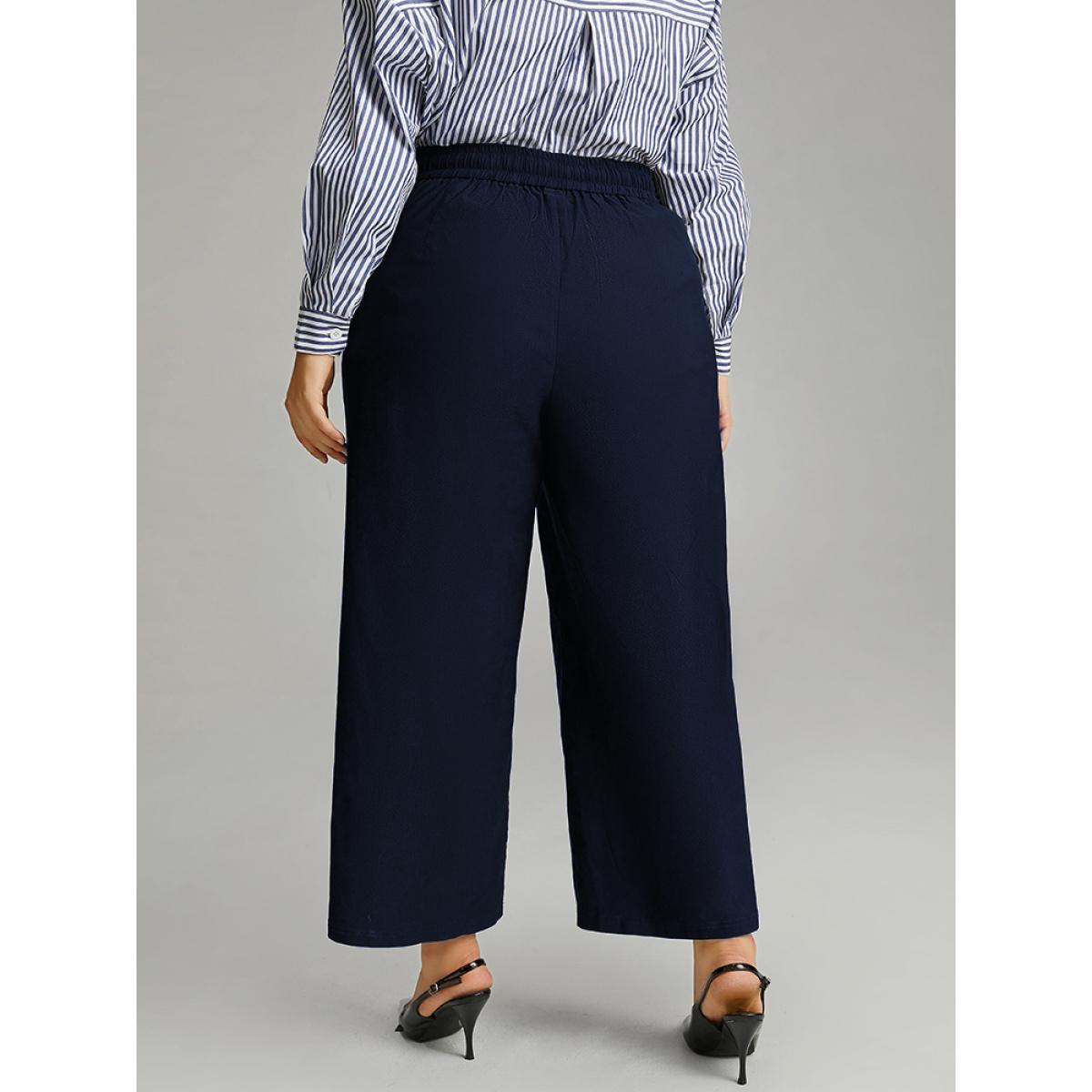 Plus Size Solid Straight Leg High Rise Pants Women Indigo Elegant Straight Leg High Rise Dailywear Pants BloomChic 12/L Product Image