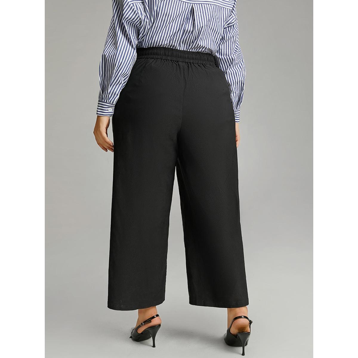 Plus Size Solid Straight Leg High Rise Pants Women ArmyGreen Elegant Straight Leg High Rise Dailywear Pants BloomChic 10/M Product Image