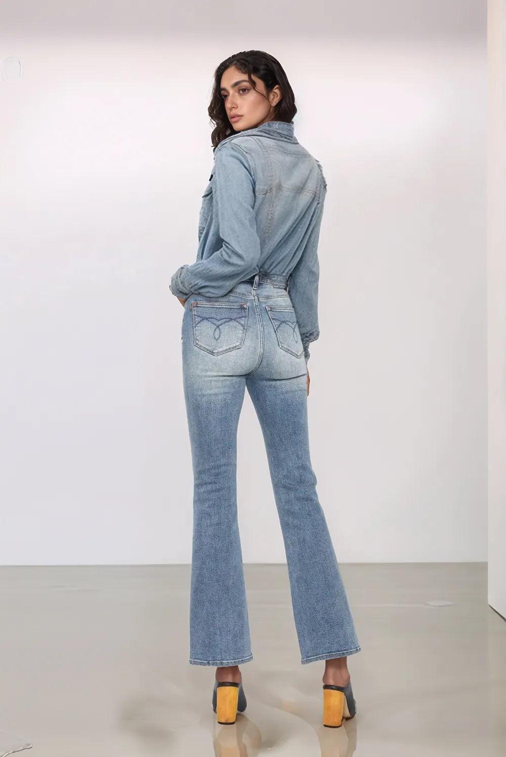 88783    Maritza Tummy Control Back Embroidered Pocket Bootcut Judy Blue Jeans Product Image