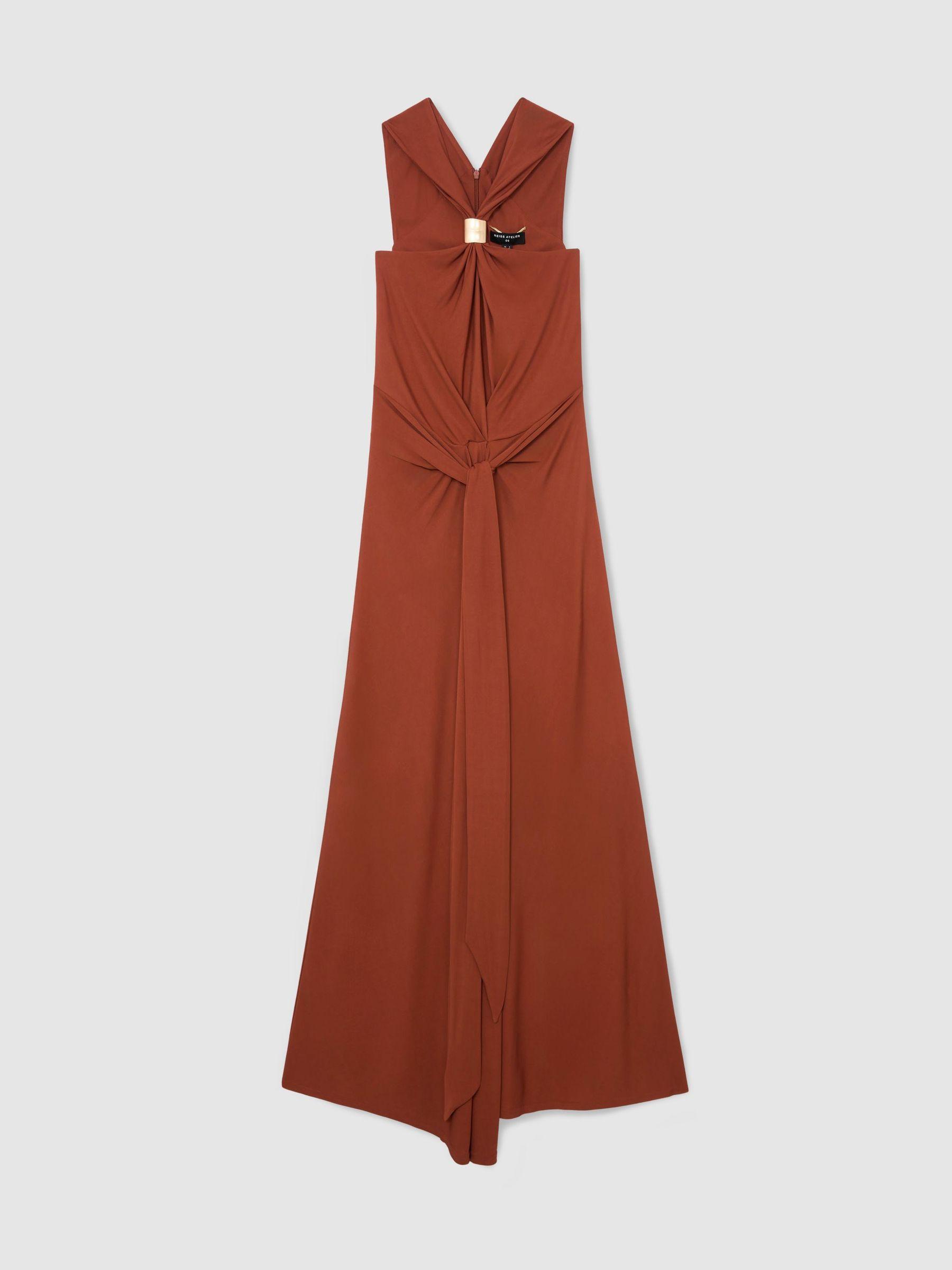 Atelier Hardware-Detail Draped Maxi Dress in Rust Product Image