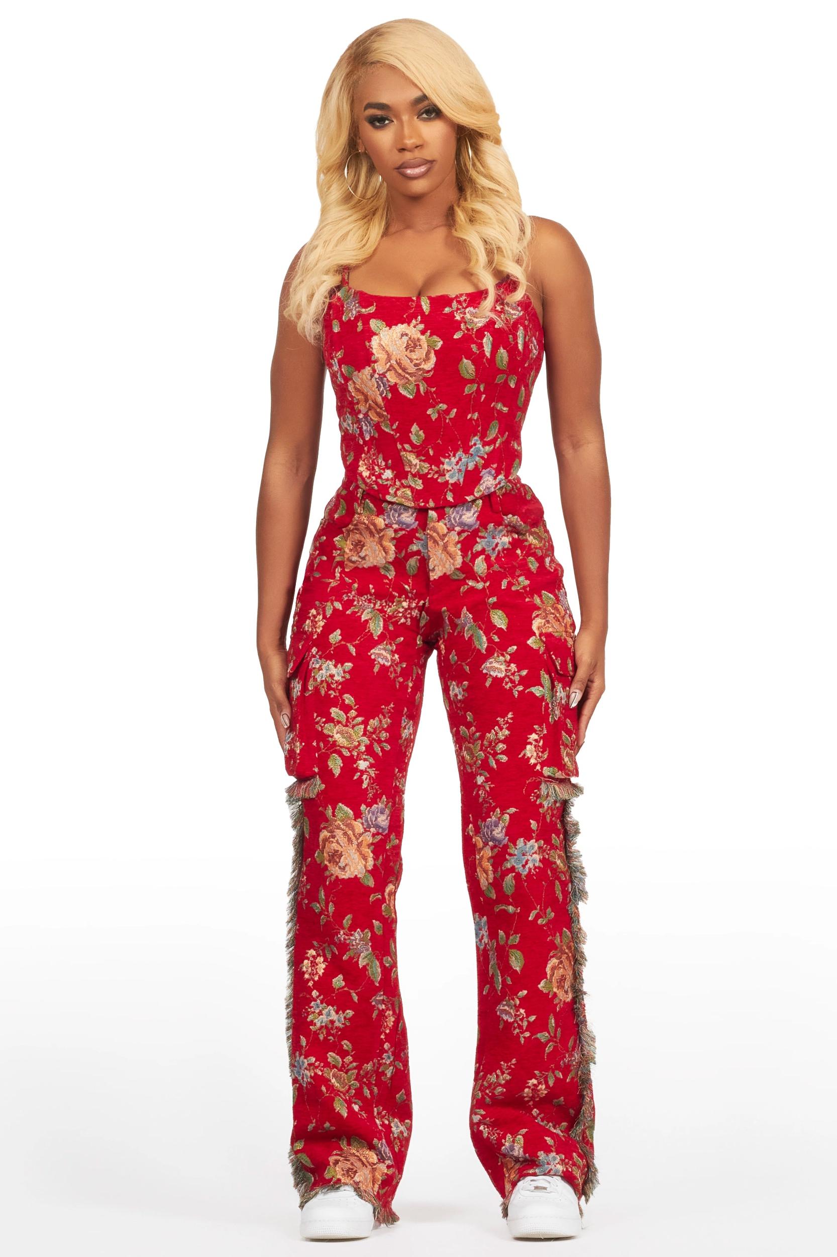 Marionna Red Tapestry Stacked Pant Female Product Image