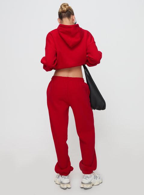 Dream Fleece Ankle Cuff Sweatpants Red Product Image