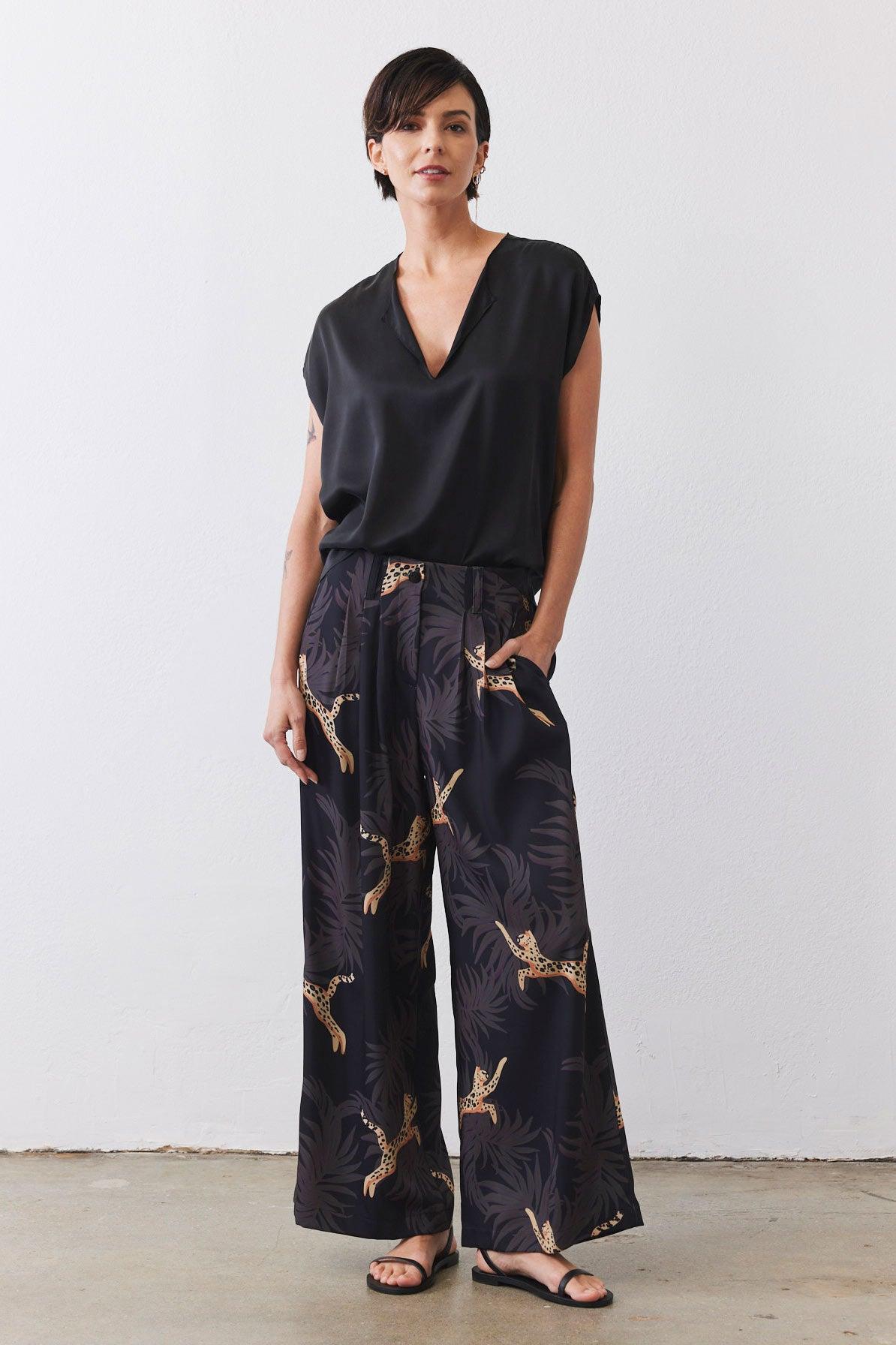 Front Pleat Wide Leg Trousers Product Image