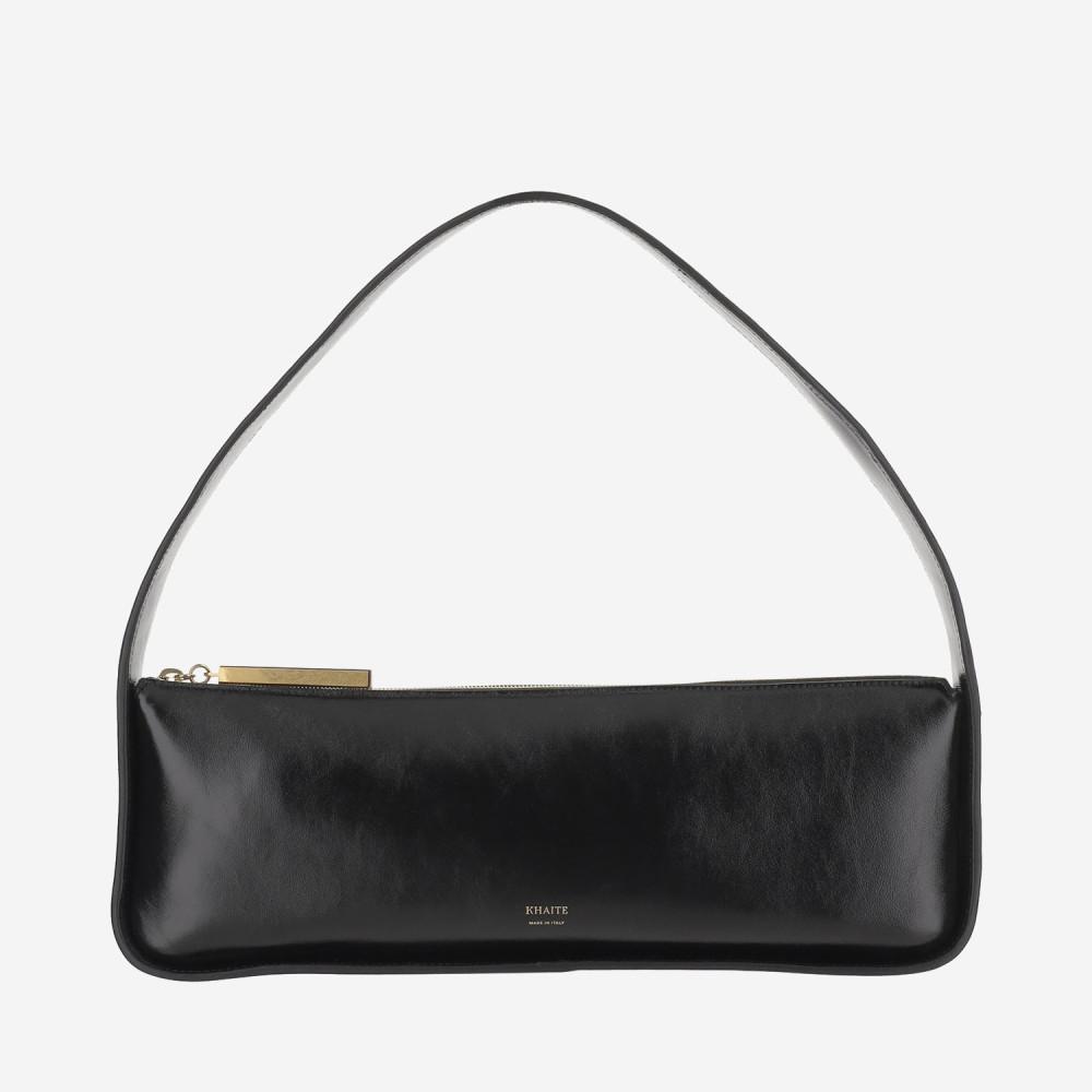 KHAITE Lori Crackle Patent Leather Shoulder Bag In Black Product Image