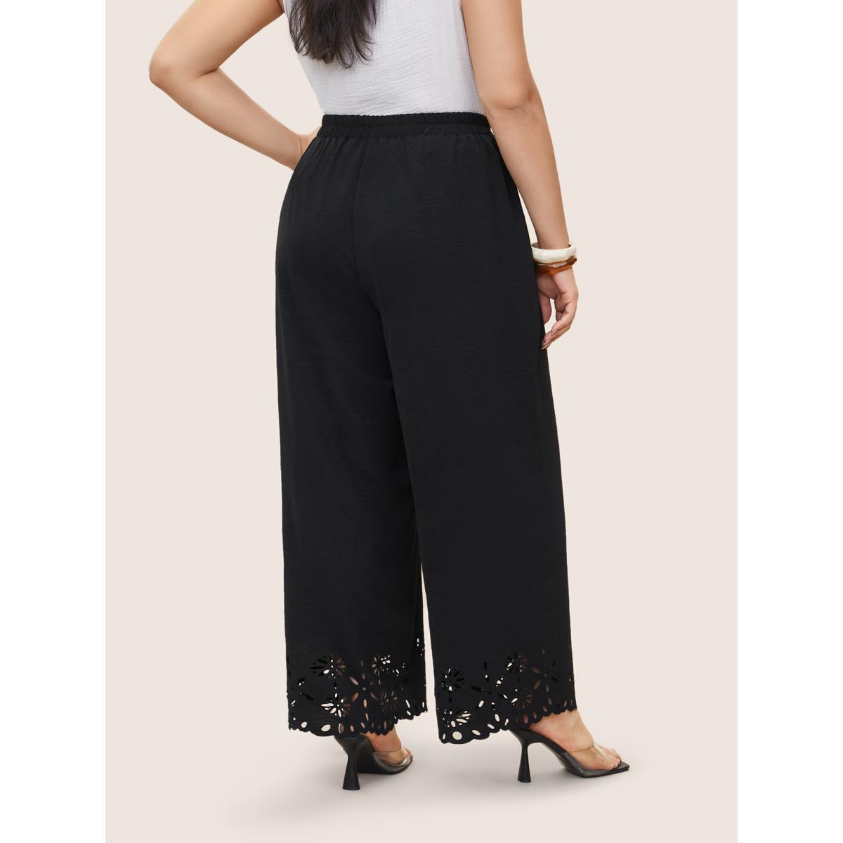 Plus Size Laser Cut Elastic Waist Wide Leg Pants Women Black Timeless Wide Leg High Rise Elegant Pants BloomChic 28/5X Product Image
