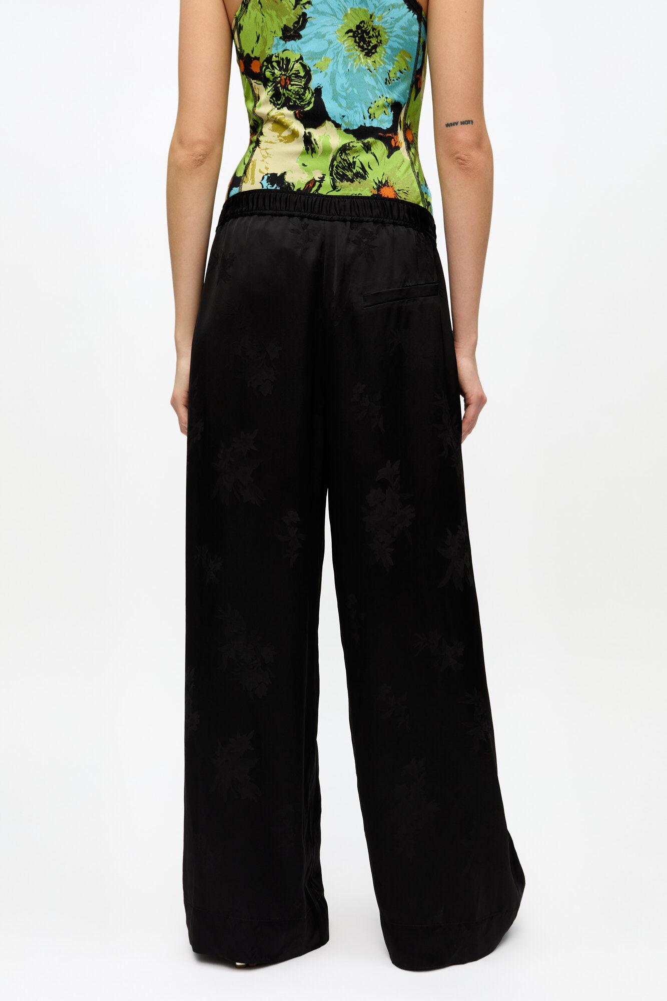 Black Satin Jacquard Pants Product Image