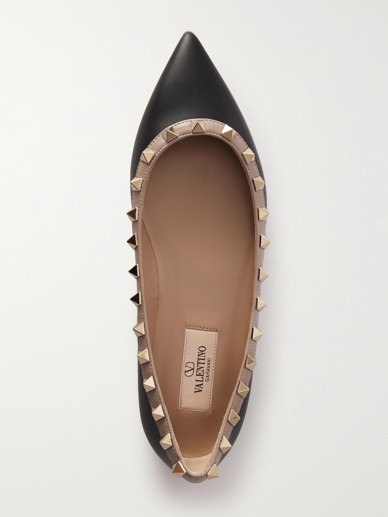 VALENTINO GARAVANI Pointed Toe Studded Trim Flat Sole Ballerina In Black Product Image