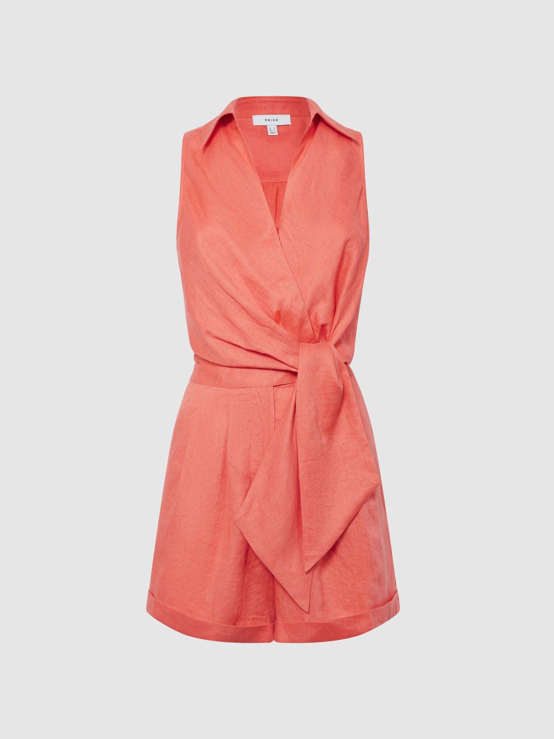 Sleeveless Linen Playsuit in Coral Product Image