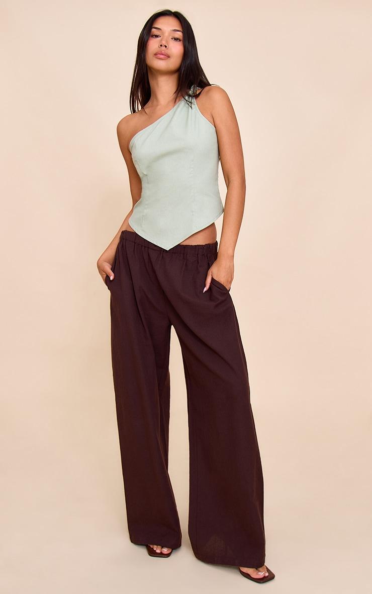 Sage Linen Look Neck Detail Long Top Product Image