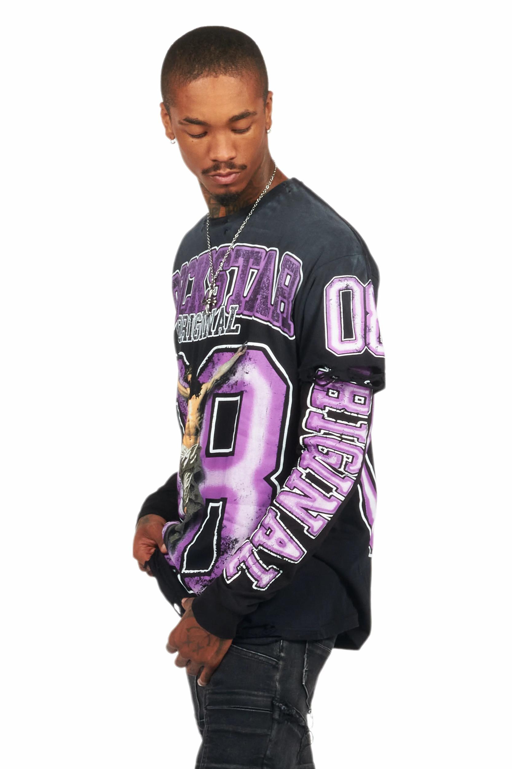 Fields Black/Purple Double Layer Long Sleeve Graphic T-Shirt Male Product Image