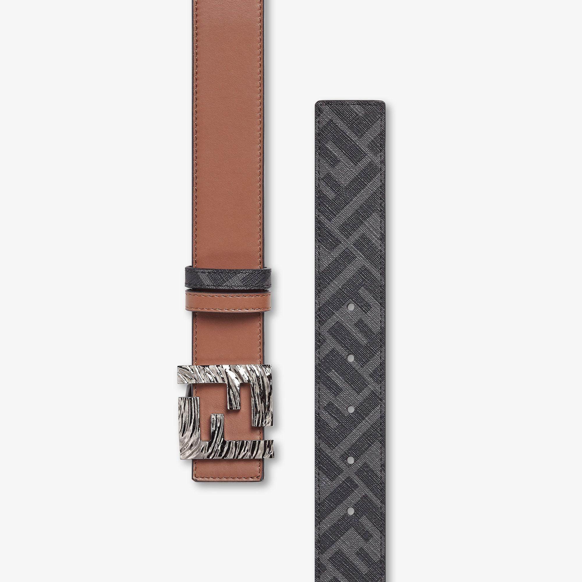 FF Squared BeltBrown leather and black FF Canvas reversible belt Product Image
