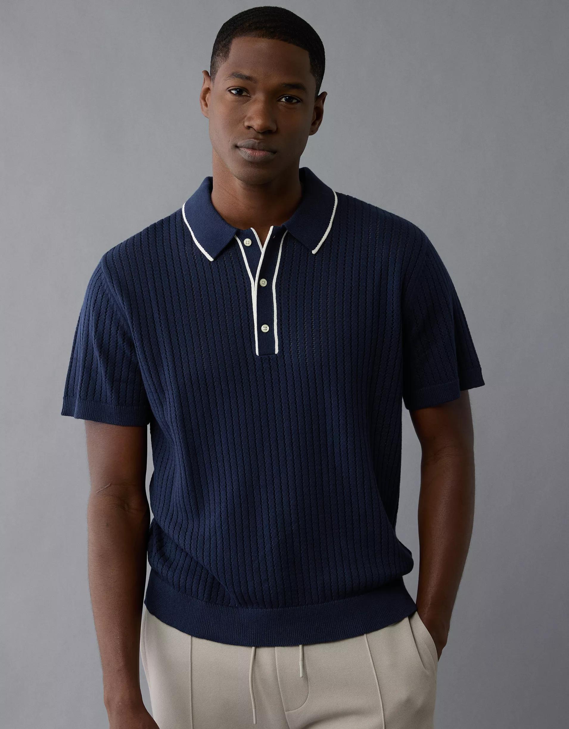 AE Weekend Tipped Sweater Polo Shirt Product Image