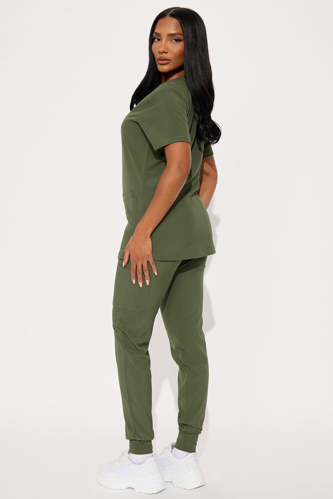 Daily Clock In 4 Way Stretch Uniform Scrub Jogger Set - Olive Female Product Image