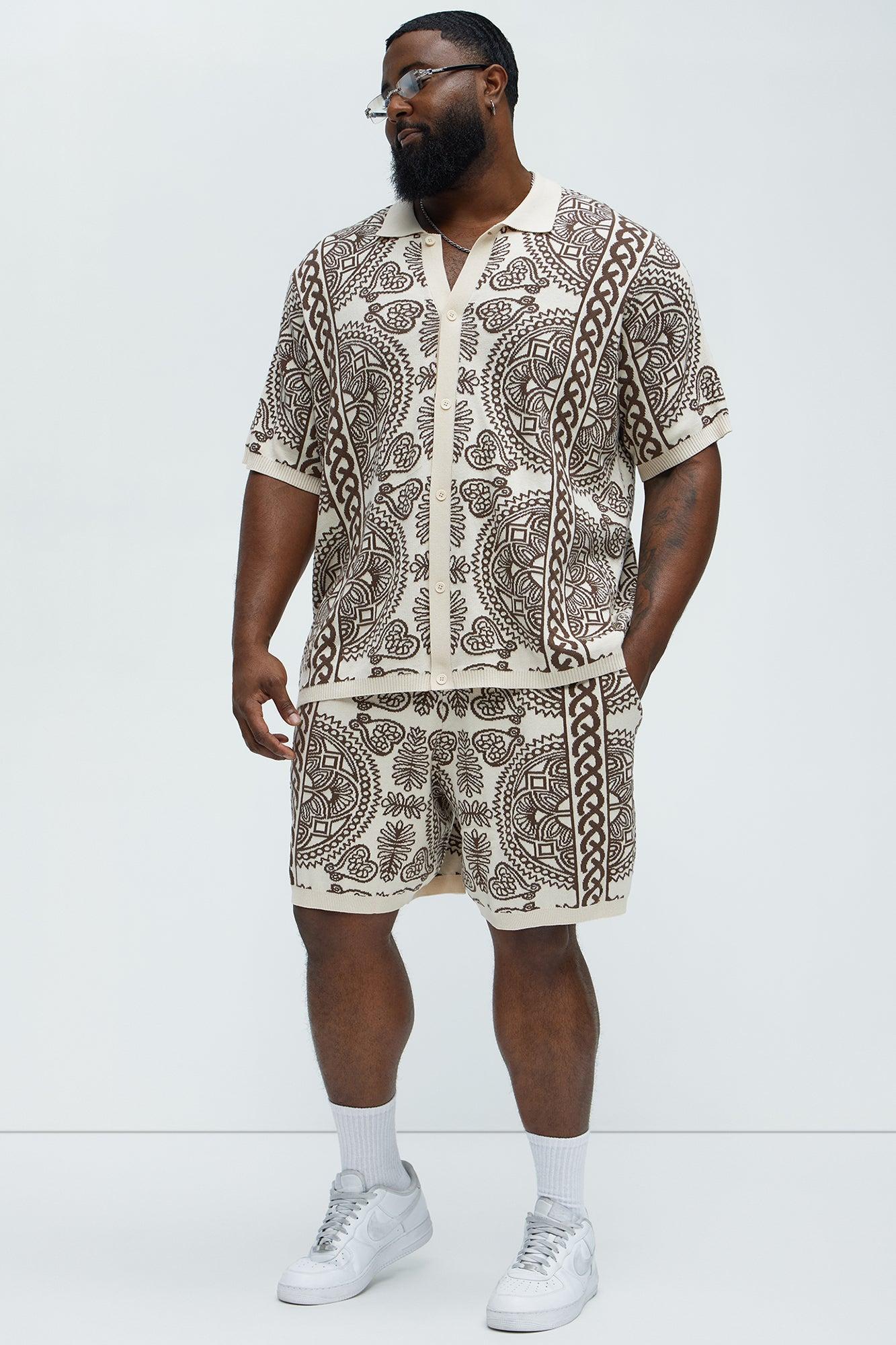 Ornate Jacquard Knitted Shorts - Brown/combo Product Image