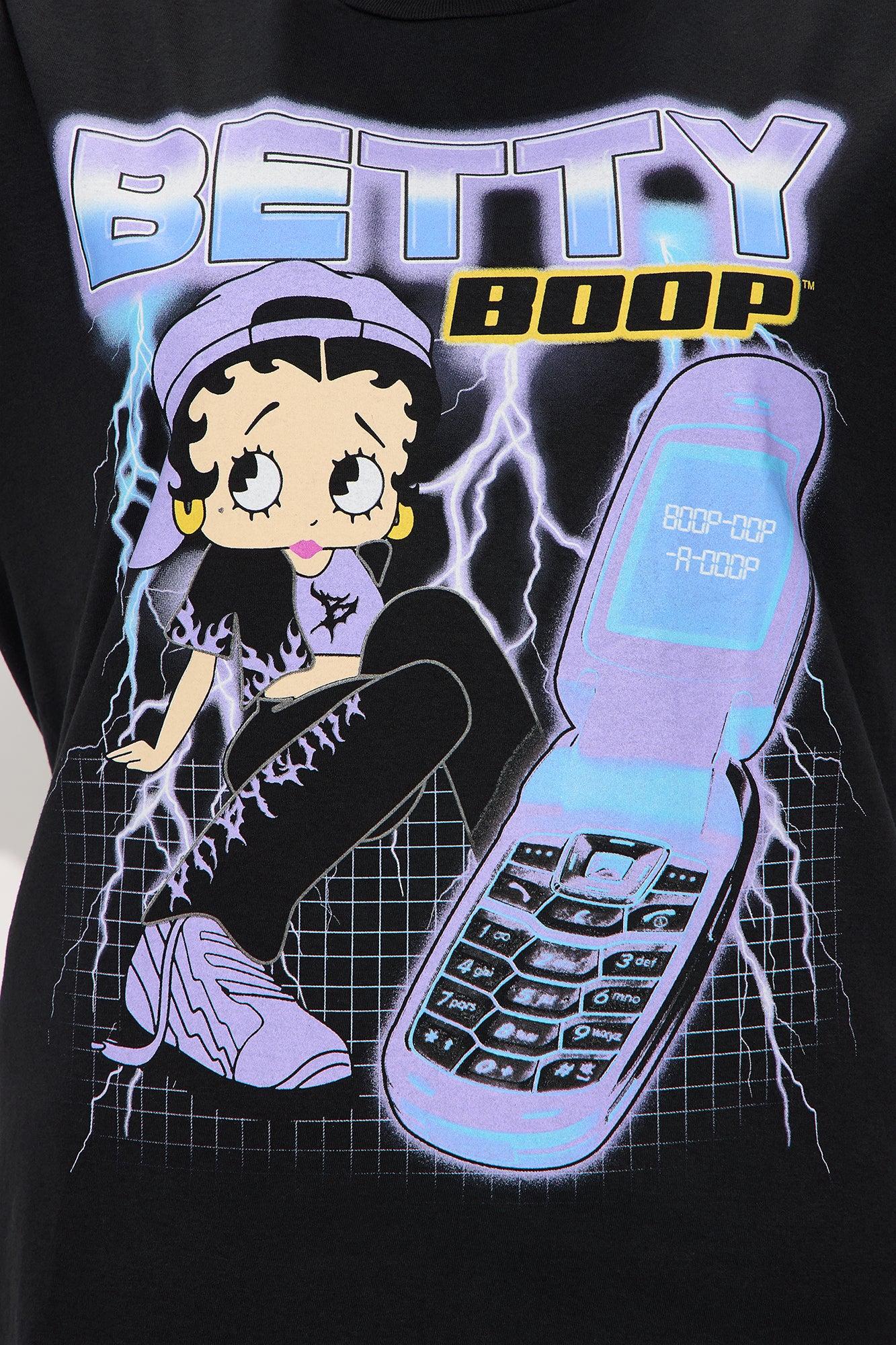 Betty Boop Flip Phone Oversized Tee - Black Product Image