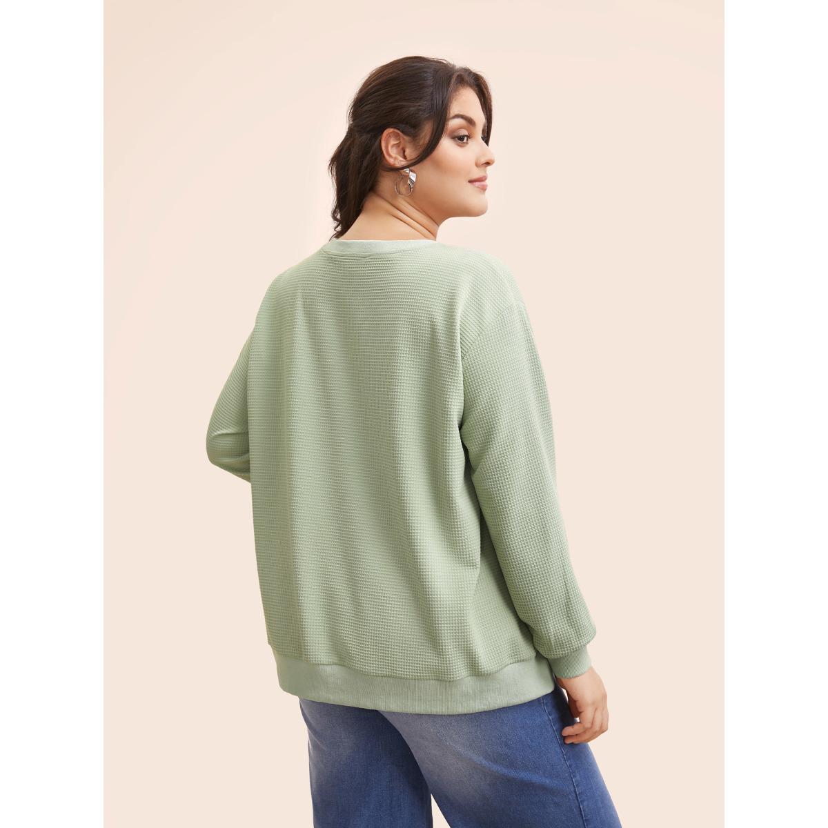 Plus Size Plain Textured Split Hem Sweatshirt Women Greenbean Casual Texture Loose Round Neck Everyday Sweatshirts BloomChic 30/6X Product Image