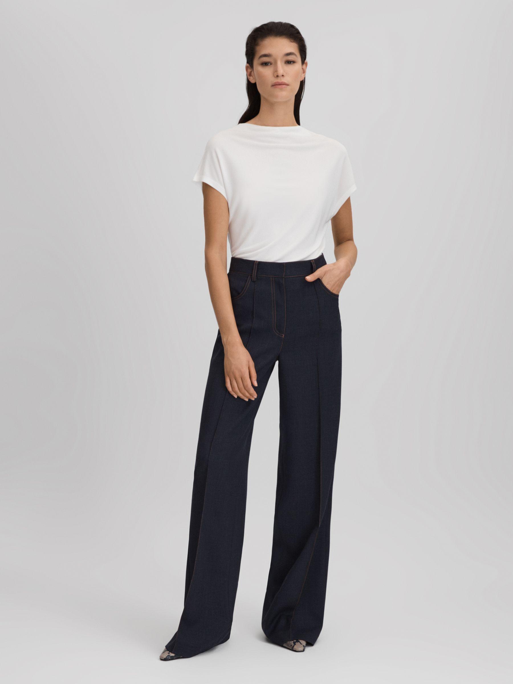 Wool Blend Denim Look Suit Trousers in Navy Product Image
