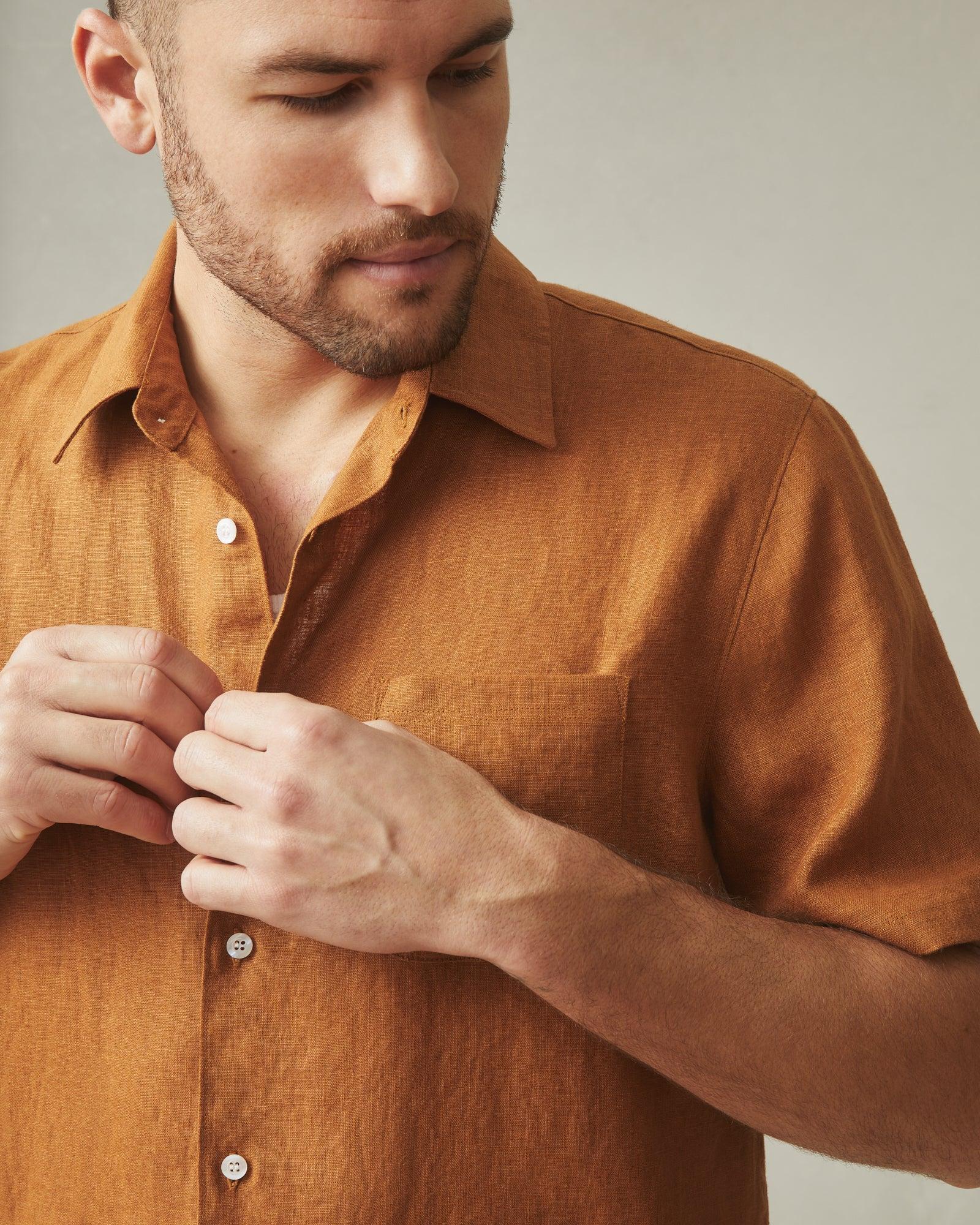 Men's Linen Shirt - Cashew Product Image