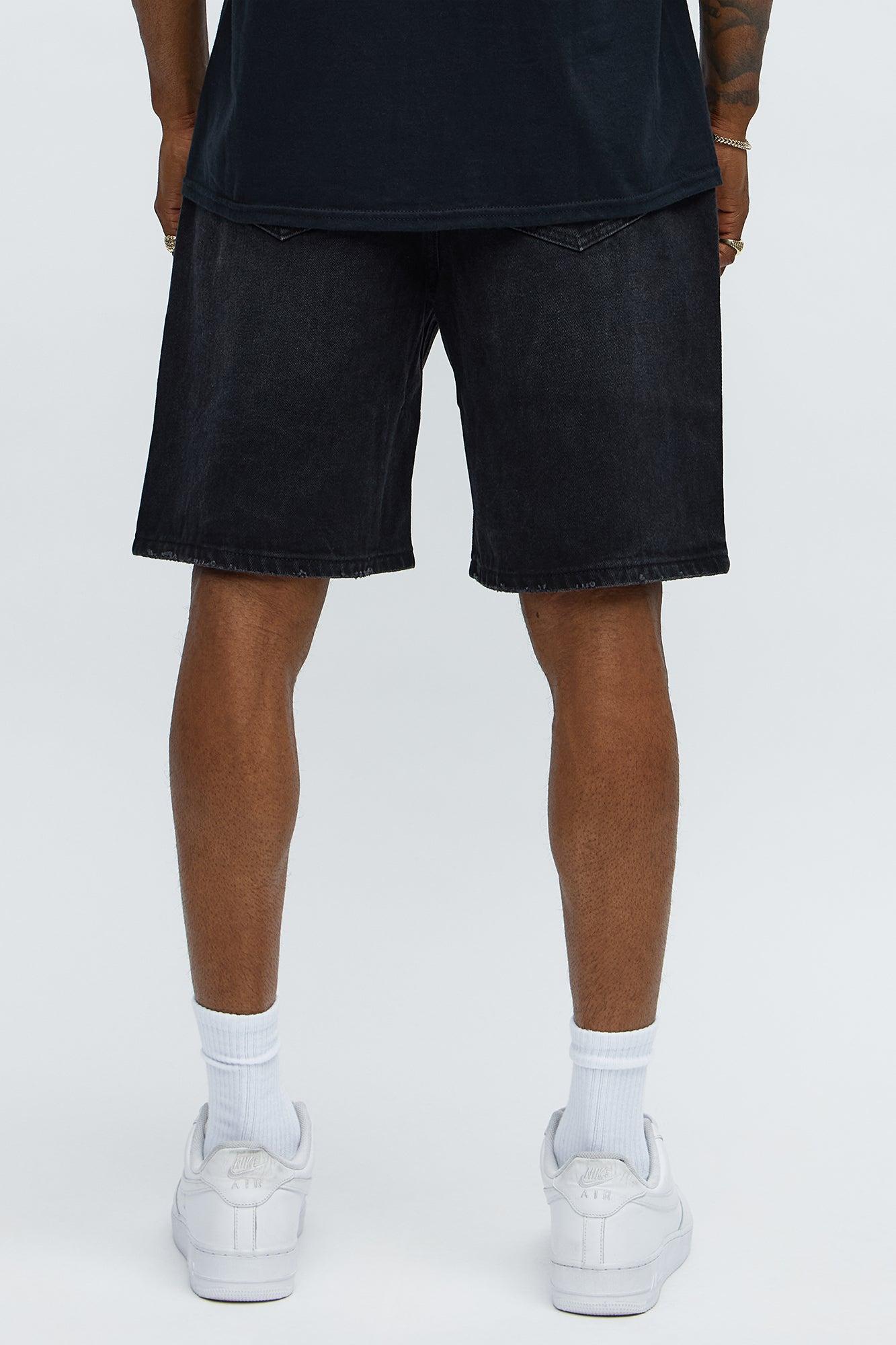 Relaxed Studded Spider Denim Shorts - Black Wash Male Product Image