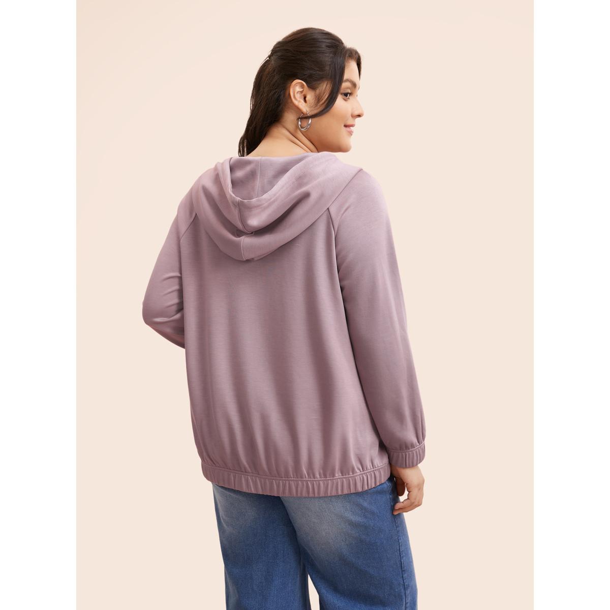 Plus Size Supersoft Essentials Solid Hooded Drawstring Sweatshirt Women DustyPink Casual Drawstring Hooded Everyday Sweatshirts BloomChic 26/4X Product Image