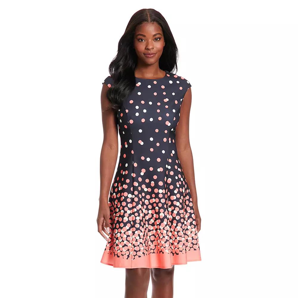 Women's London Times Cap Sleeve Fit & Flare Dress, Size: 10, Black Coral Product Image