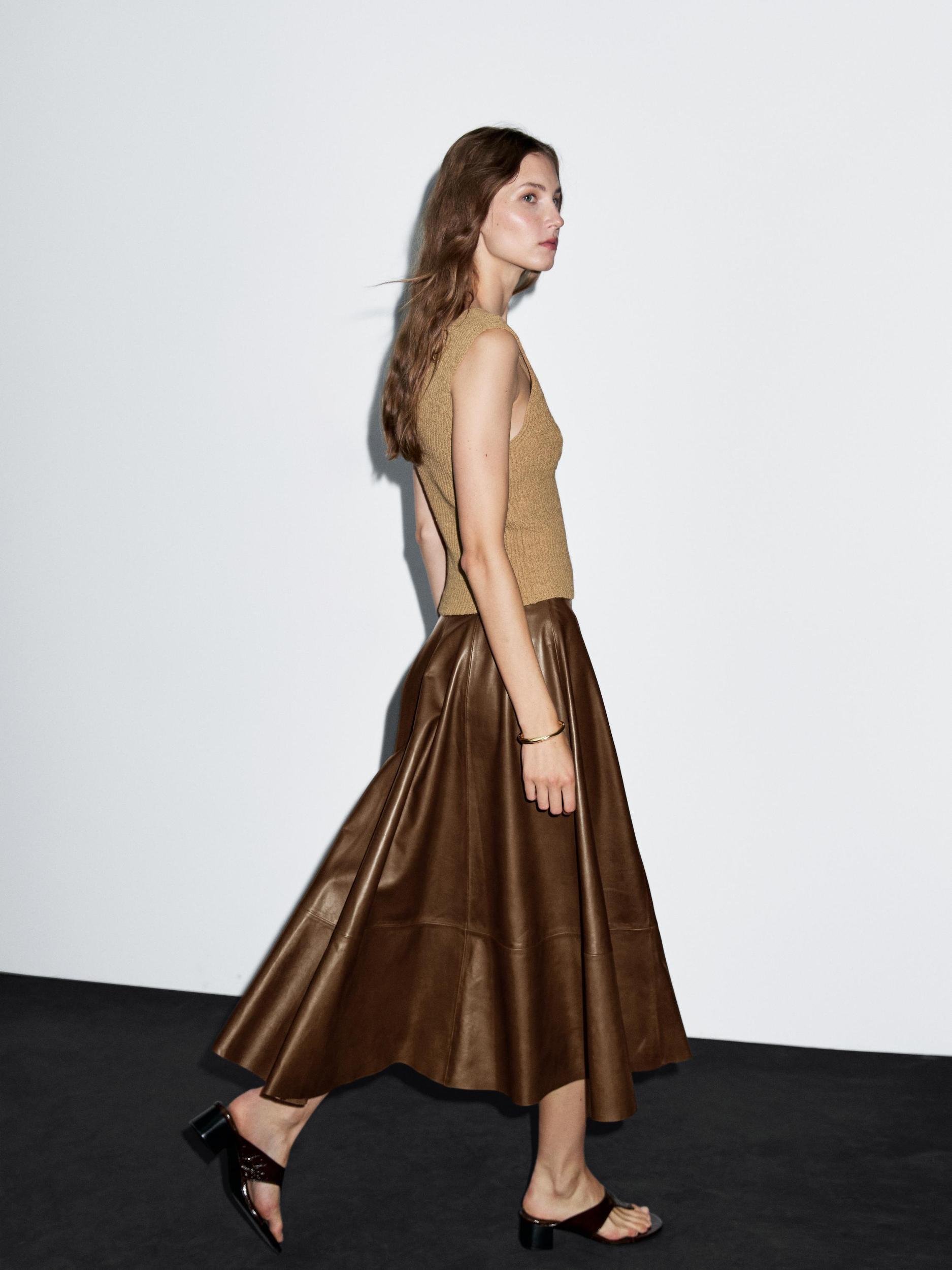 Nappa leather flared midi skirt Product Image
