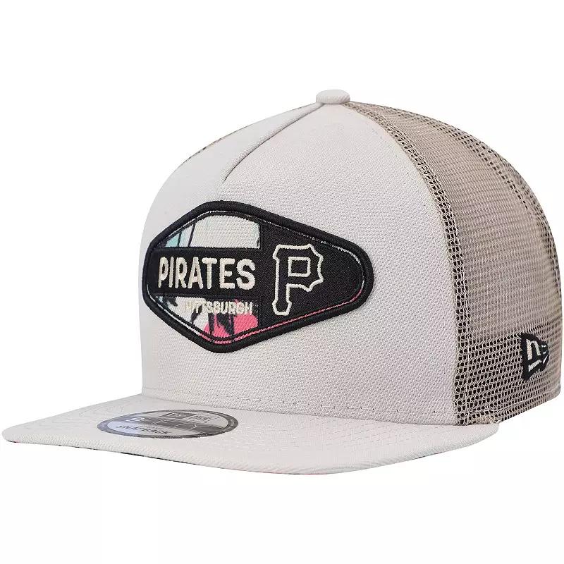 Men's New Era Natural Pittsburgh Pirates Retro Beachin' Patch A-Frame Trucker 9FIFTY Snapback Hat, Beige Product Image