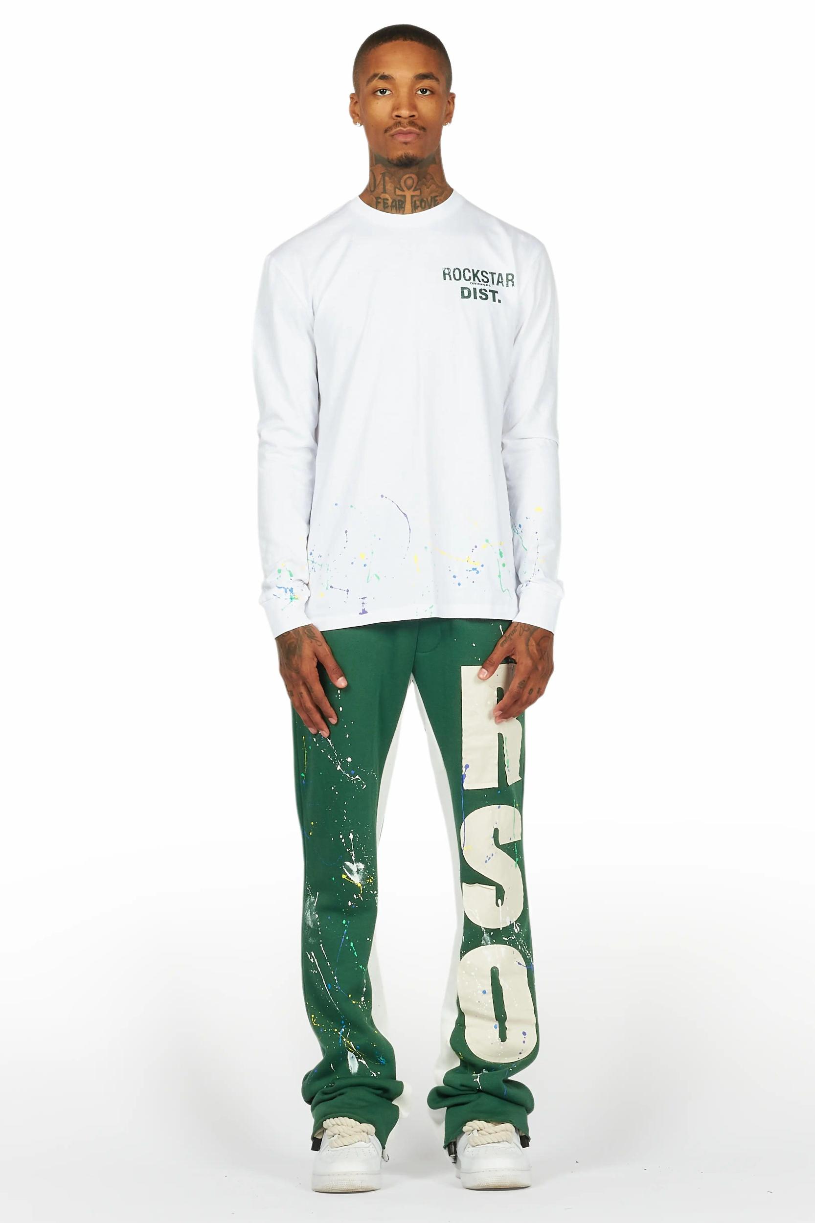 Bert White/Green Long Sleeve T-Shirt/Baggy Pant Set Male Product Image