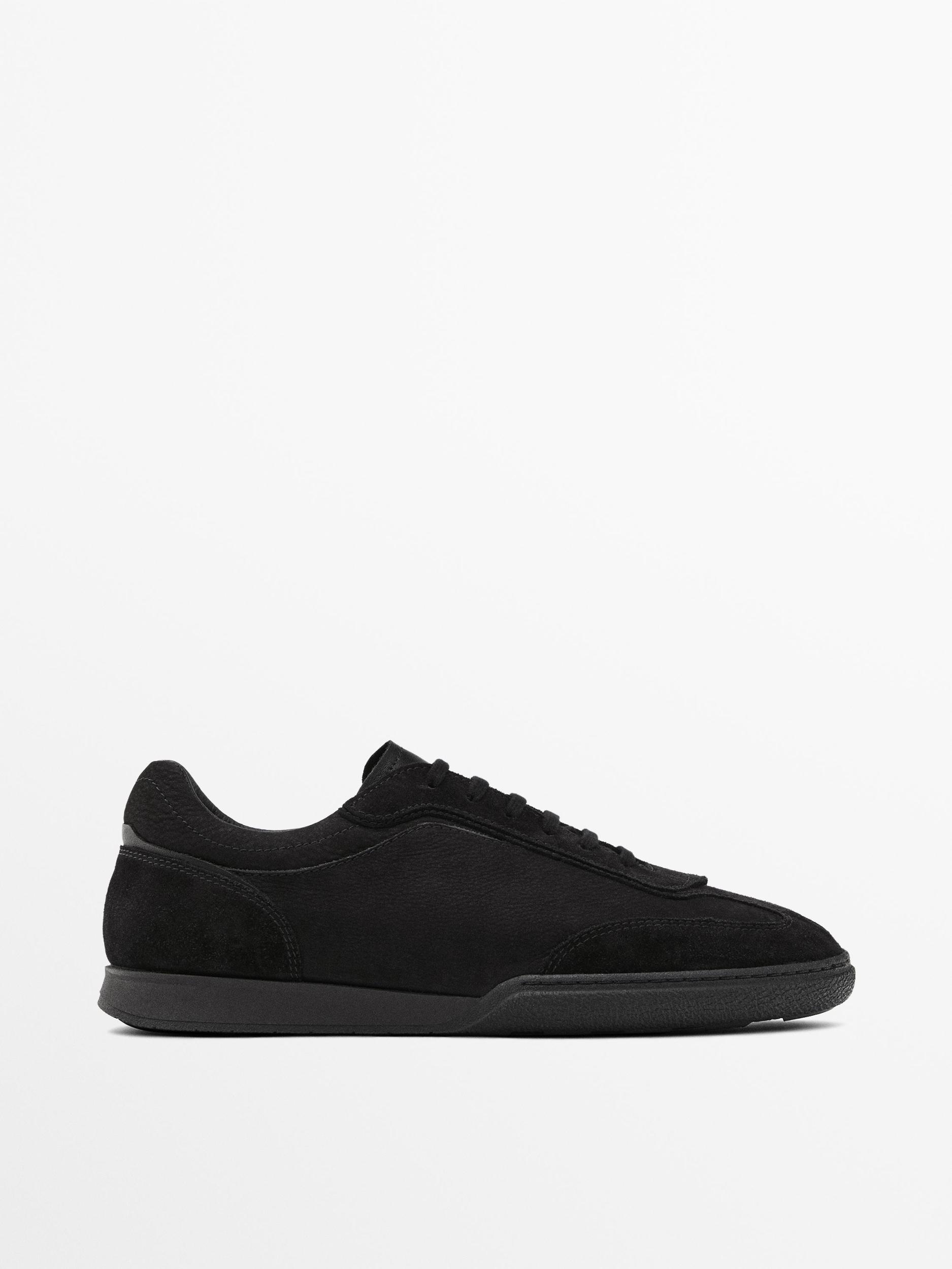 Split leather trainers with contrast soles Product Image