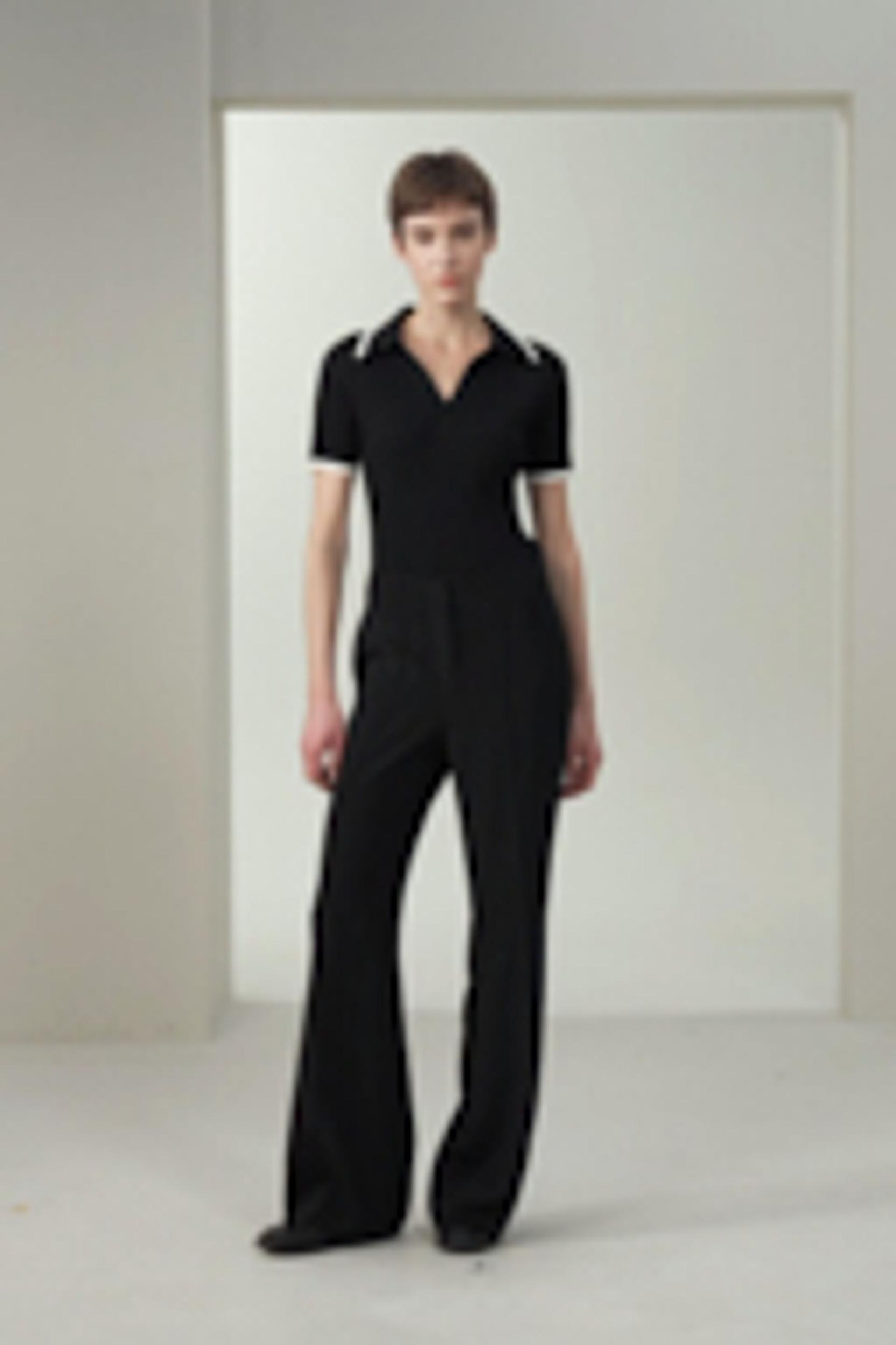 Slim Fit Silk Knit V-Neck Collared Top Product Image