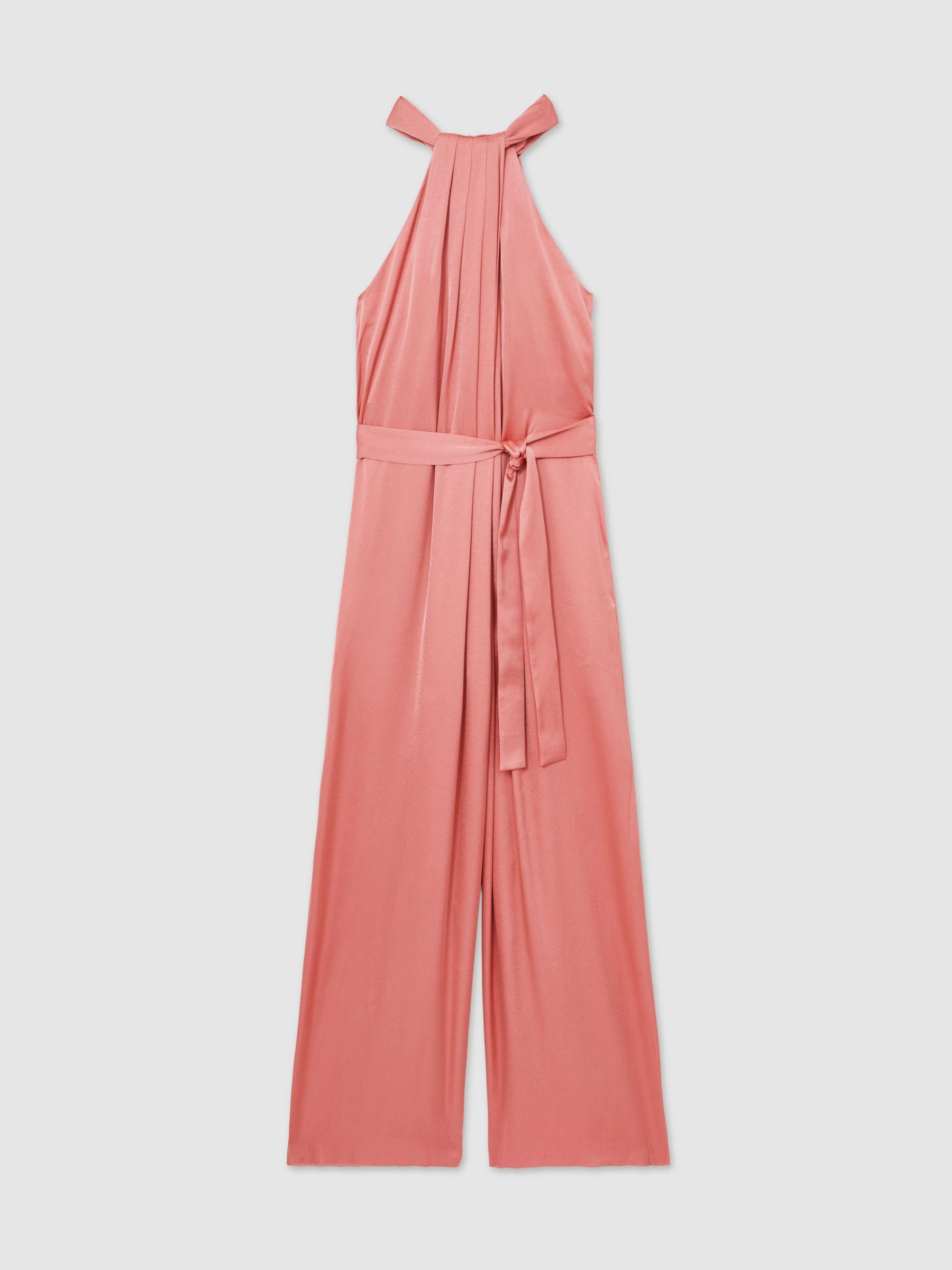 Petite Satin Wide-Leg Draped Jumpsuit in Pink Product Image