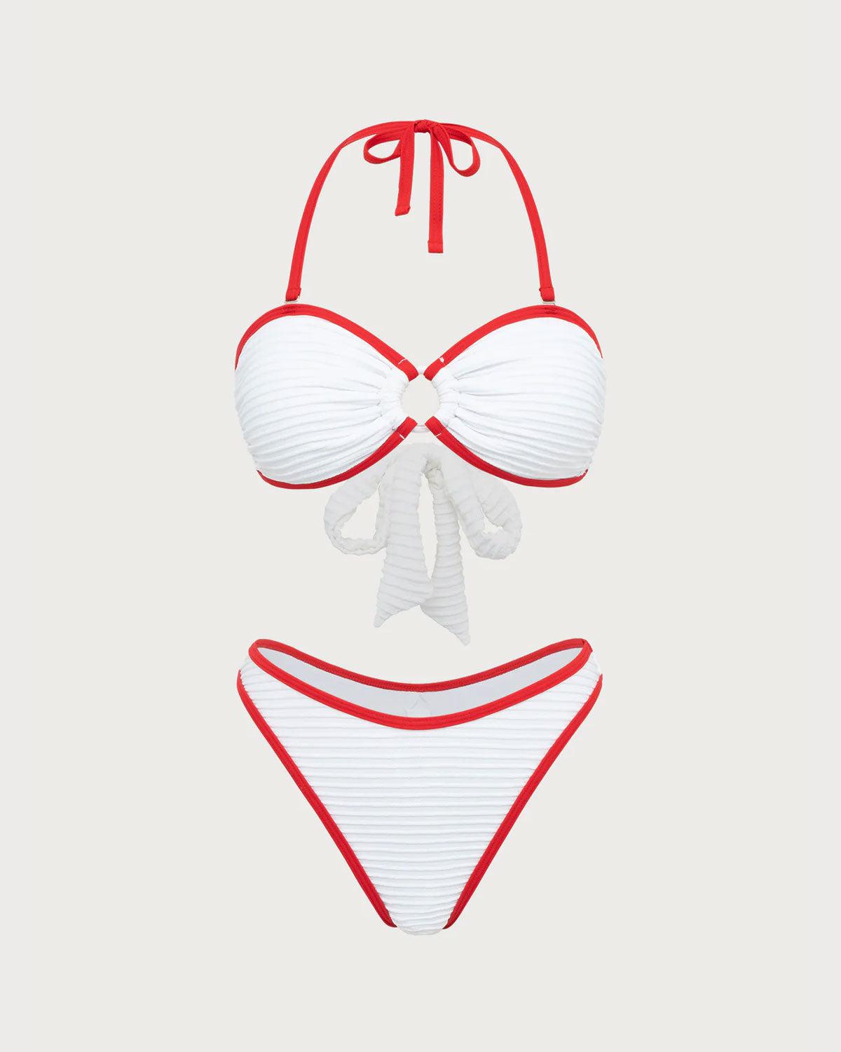 White Contrast Cutout Bikini Set Product Image