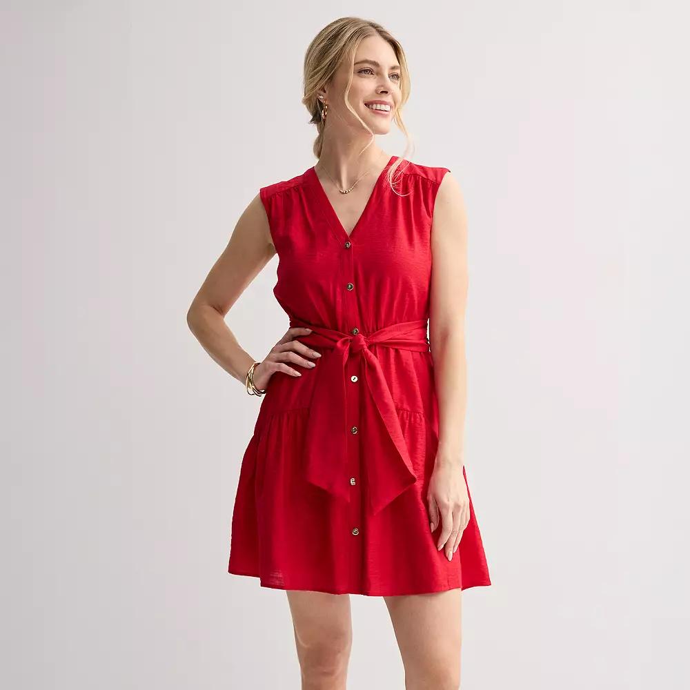 Petite Nine West Button Front Mini Dress, Women's, Size: Medium Petite, Heartless Product Image