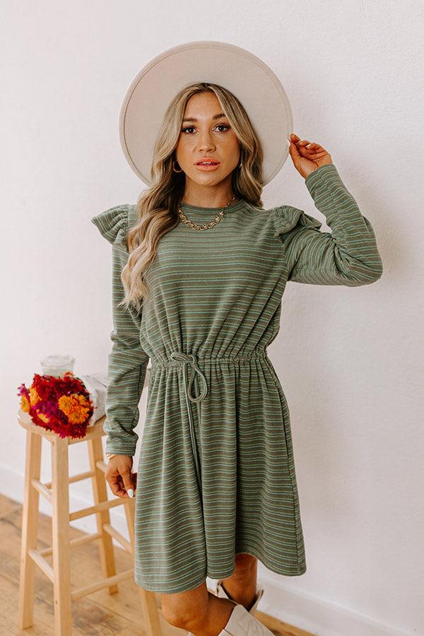 Harvest Harmony Stripe Mini Dress in Olive Product Image