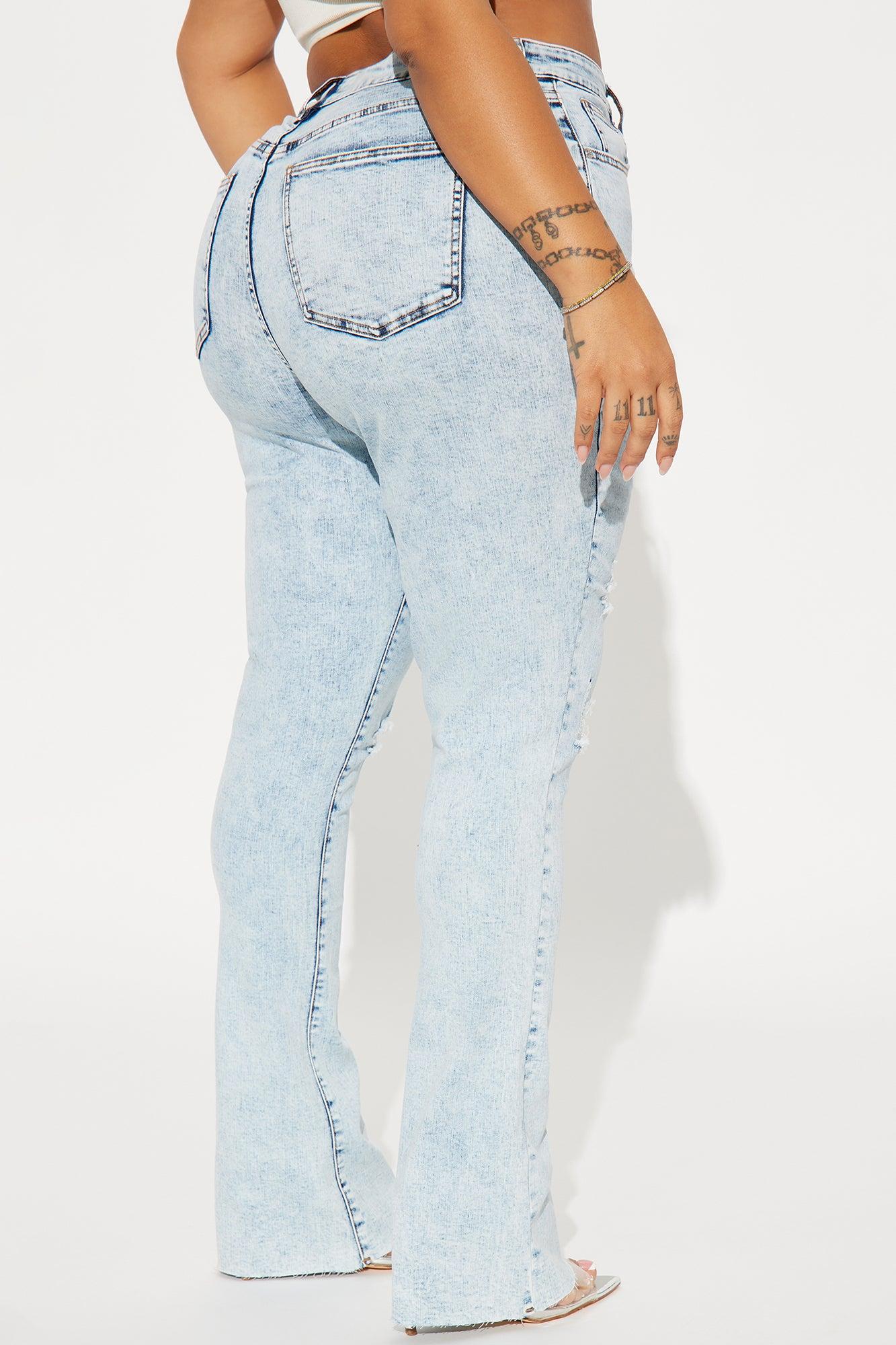 Best Stretch Ripped High Rise Bootcut Jeans - Acid Wash Denim Product Image