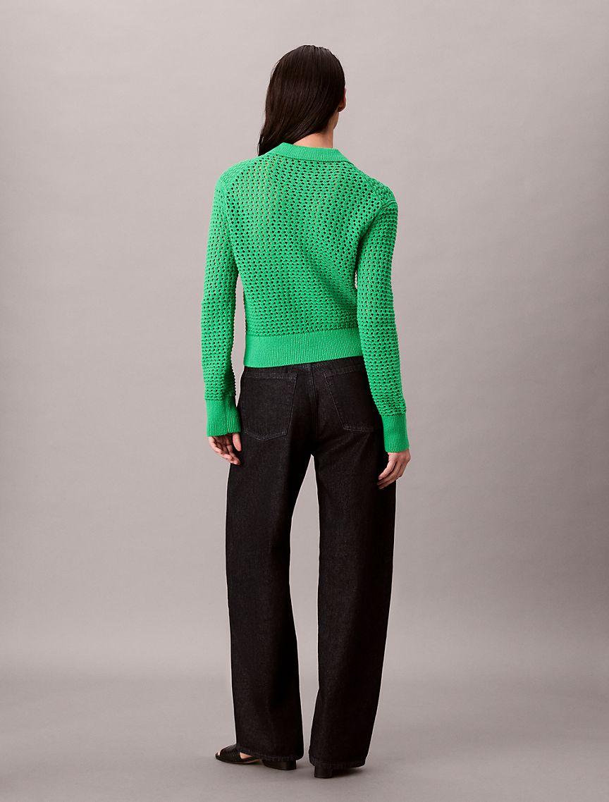 Open Stitch Polo Sweater Product Image