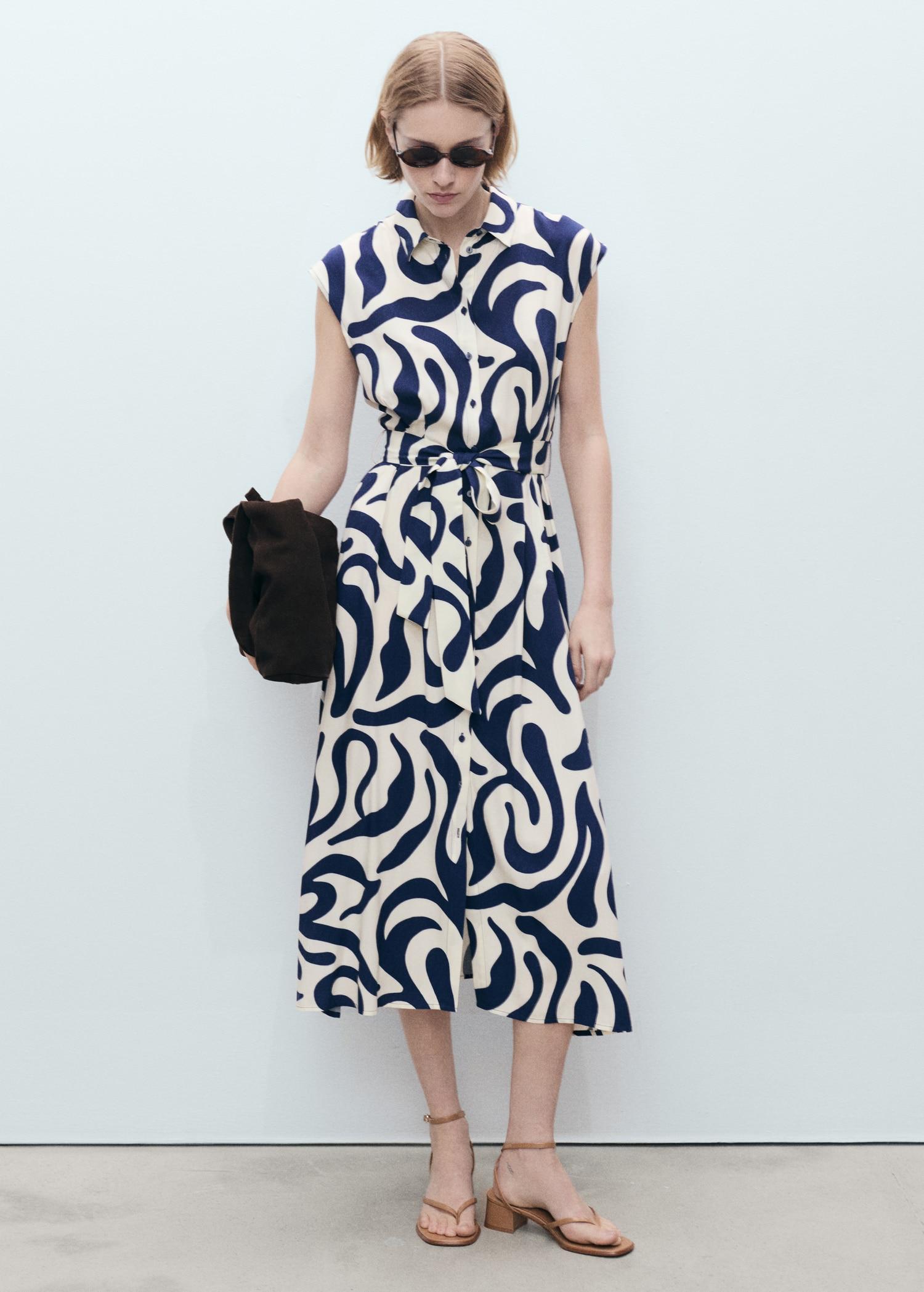 Printed shirt dress with belt - Women | MANGO USA Product Image