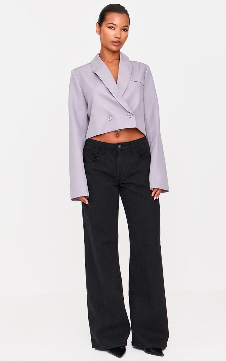 Grey Woven Cropped Shoulder Padded Blazer Product Image